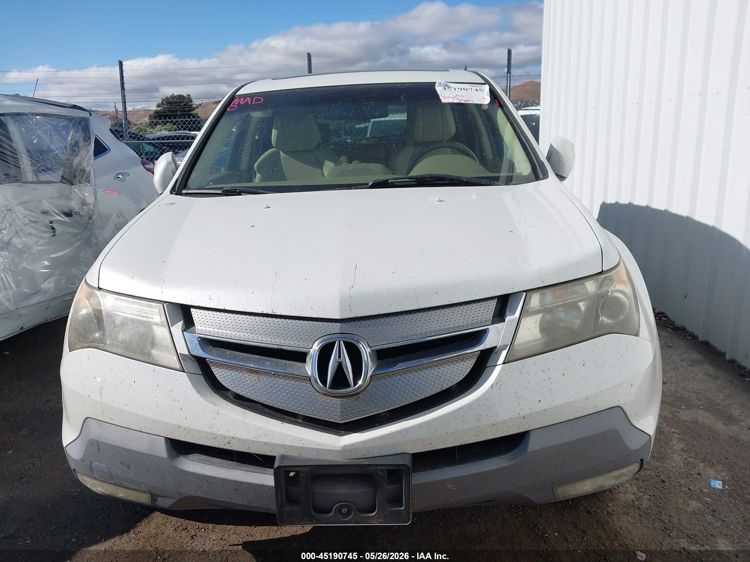 2009 Acura Mdx Sport Package White vin: 2HNYD288X9H525650