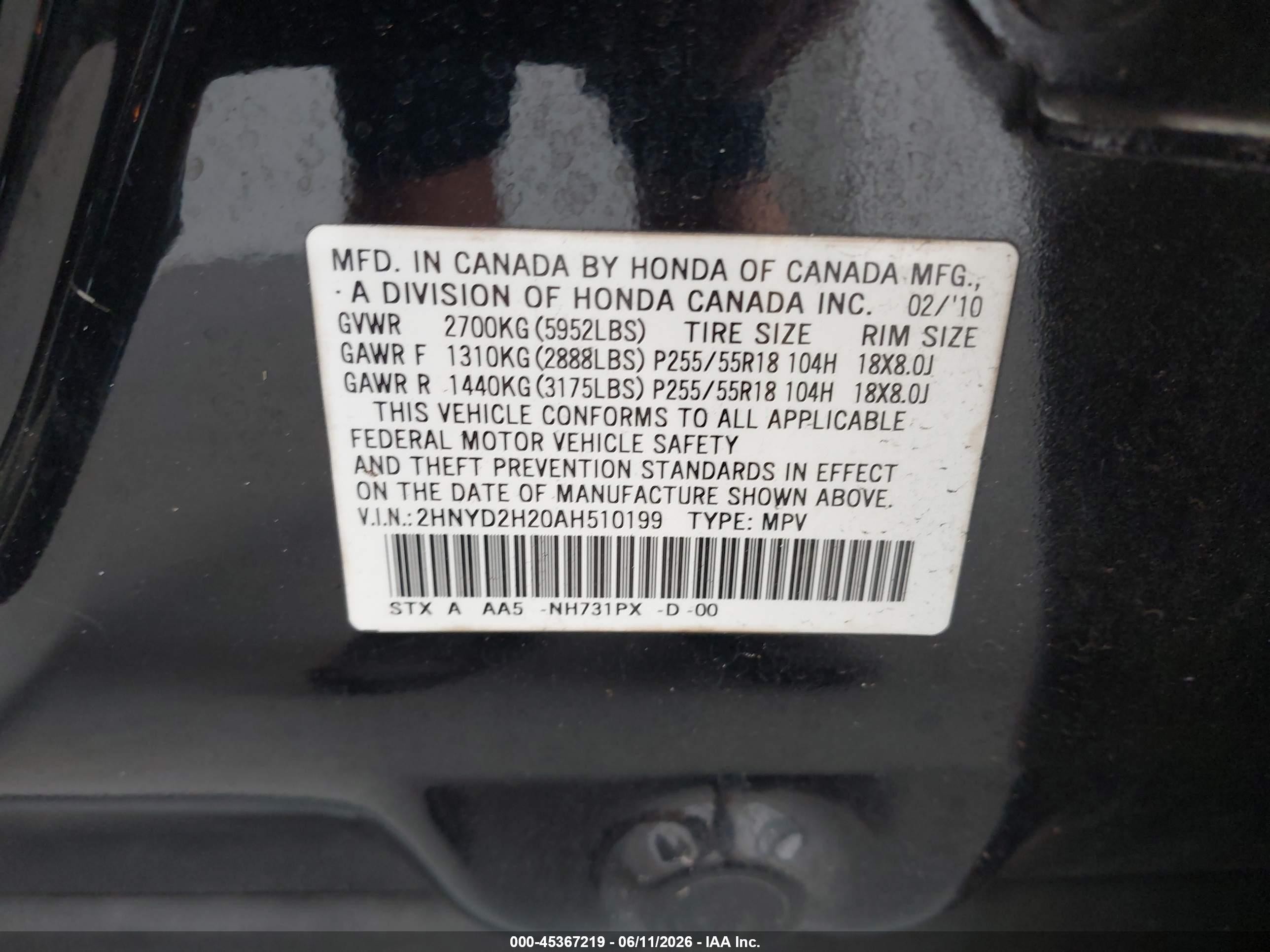 2010 Acura Mdx   Black vin: 2HNYD2H20AH510199