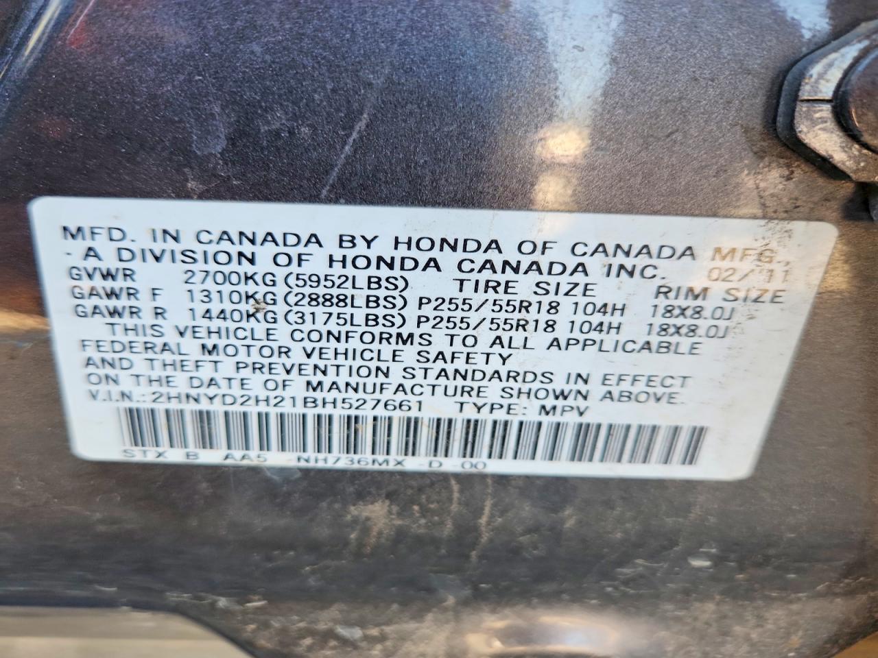 2011 Acura Mdx Charcoal vin: 2HNYD2H21BH527661