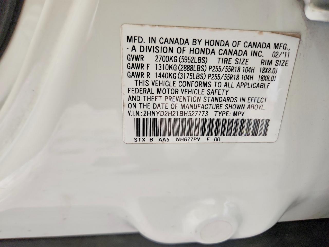 2011 Acura Mdx White vin: 2HNYD2H21BH527773