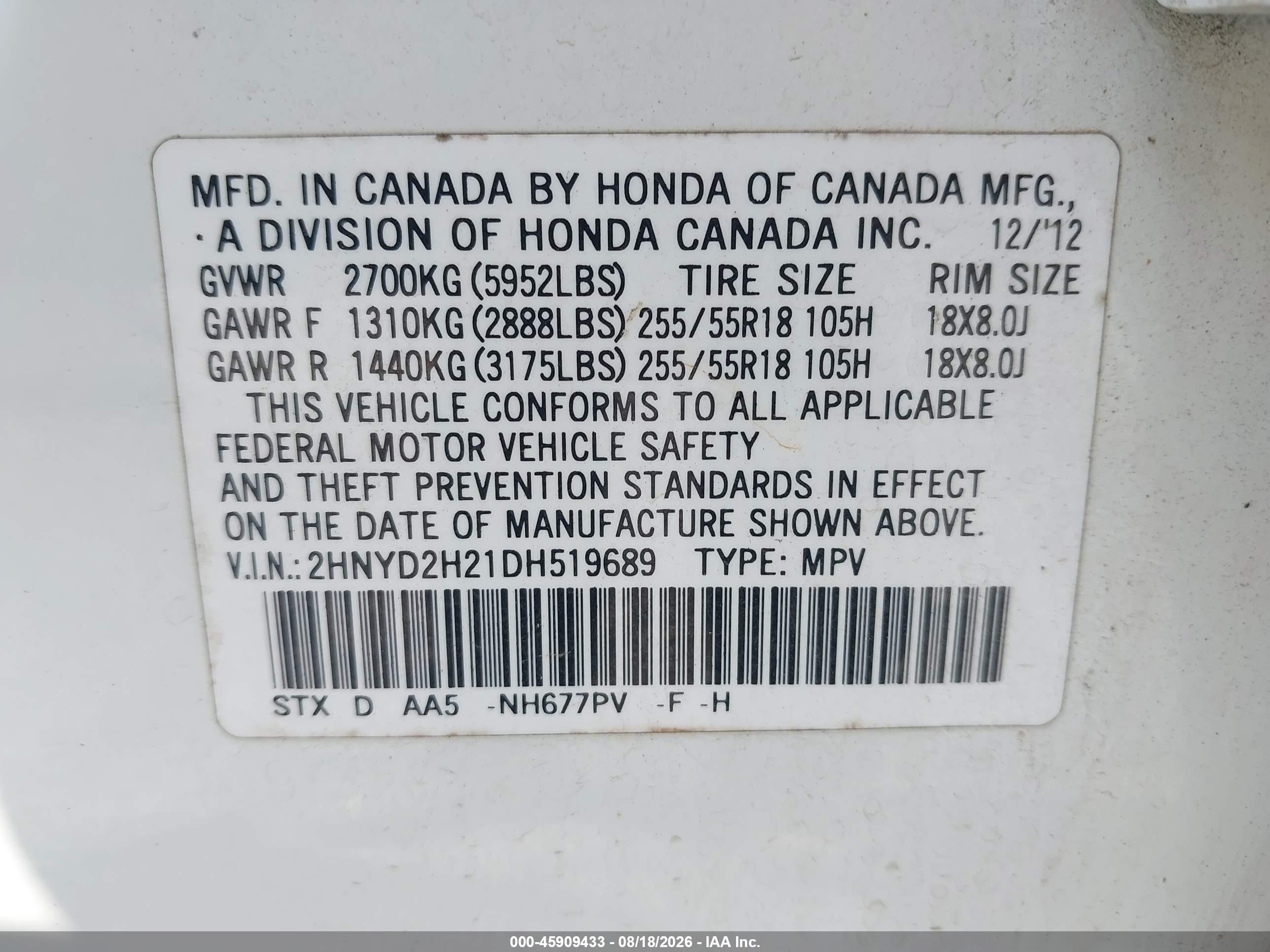 2013 Acura Mdx   White vin: 2HNYD2H21DH519689