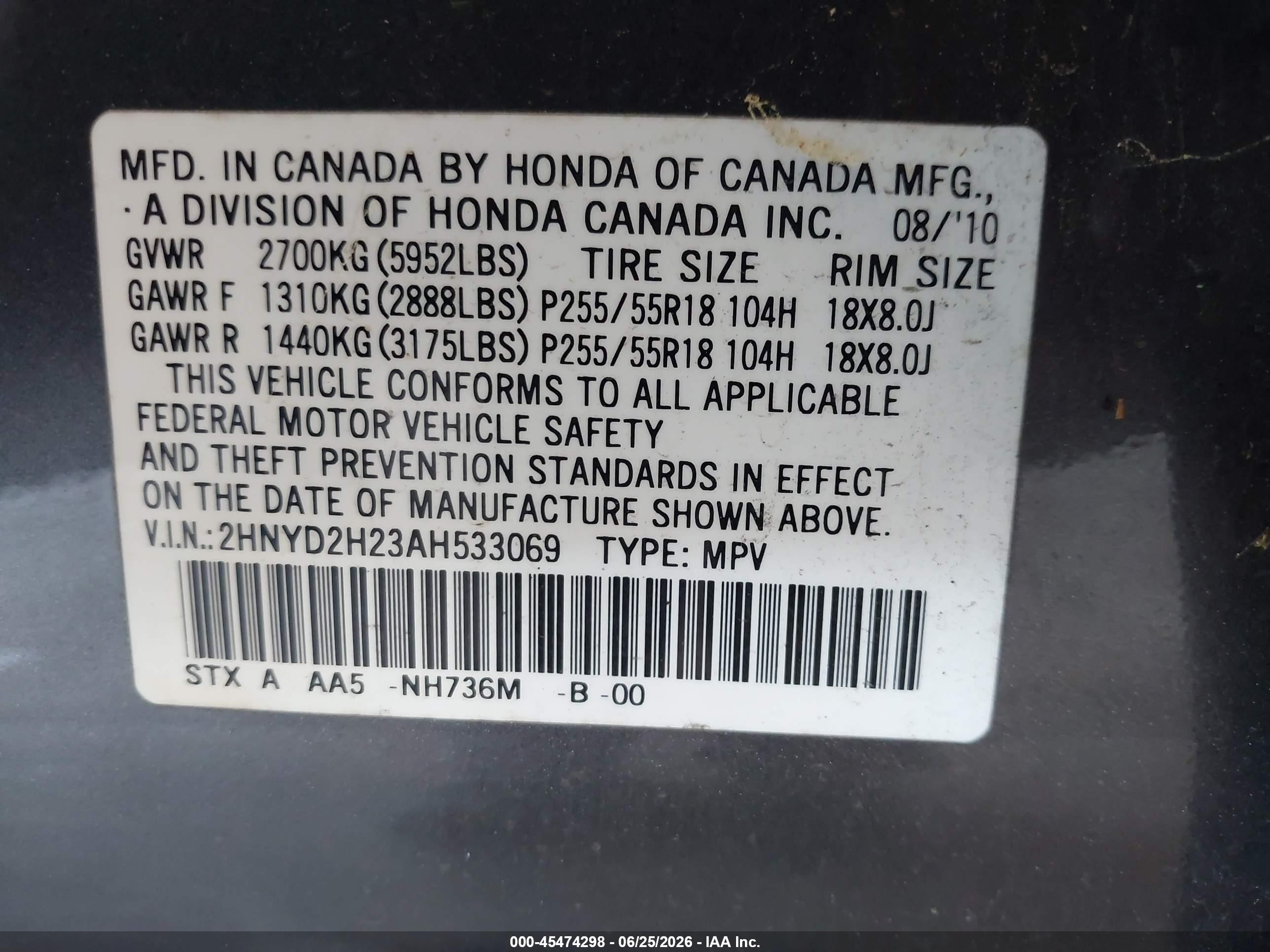 2010 Acura Mdx   Gray vin: 2HNYD2H23AH533069