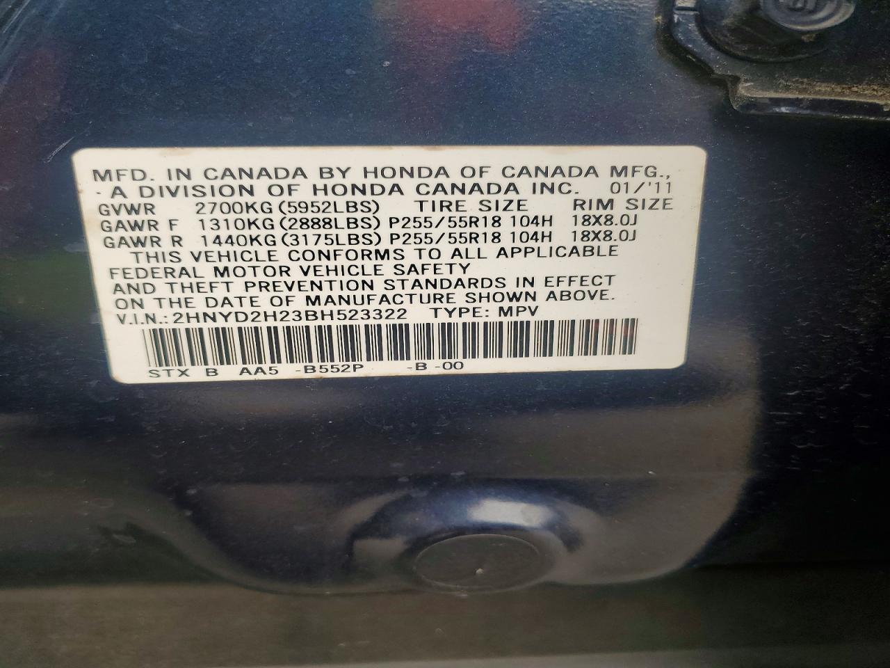 2011 Acura Mdx Blue vin: 2HNYD2H23BH523322