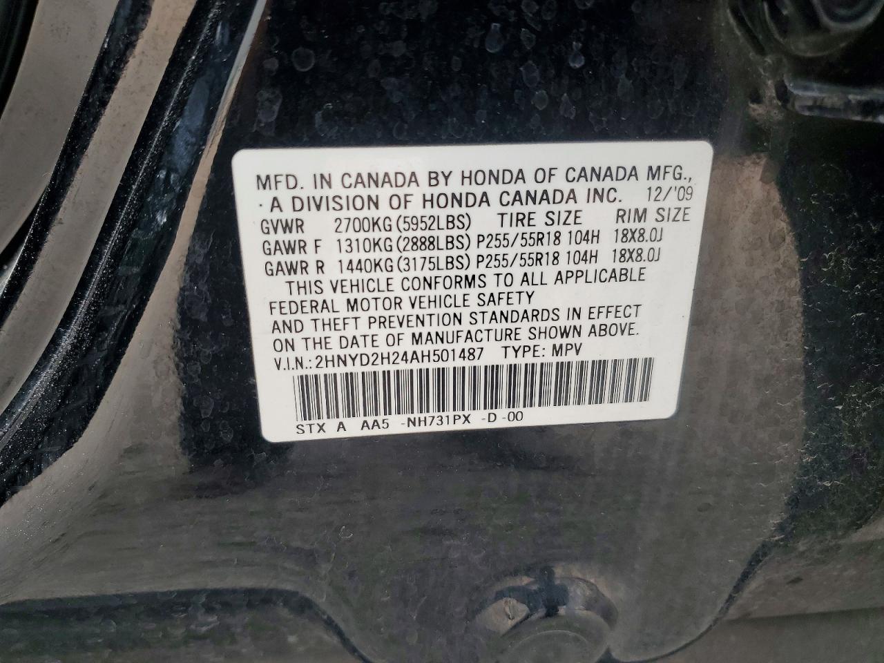 2010 Acura Mdx Black vin: 2HNYD2H24AH501487