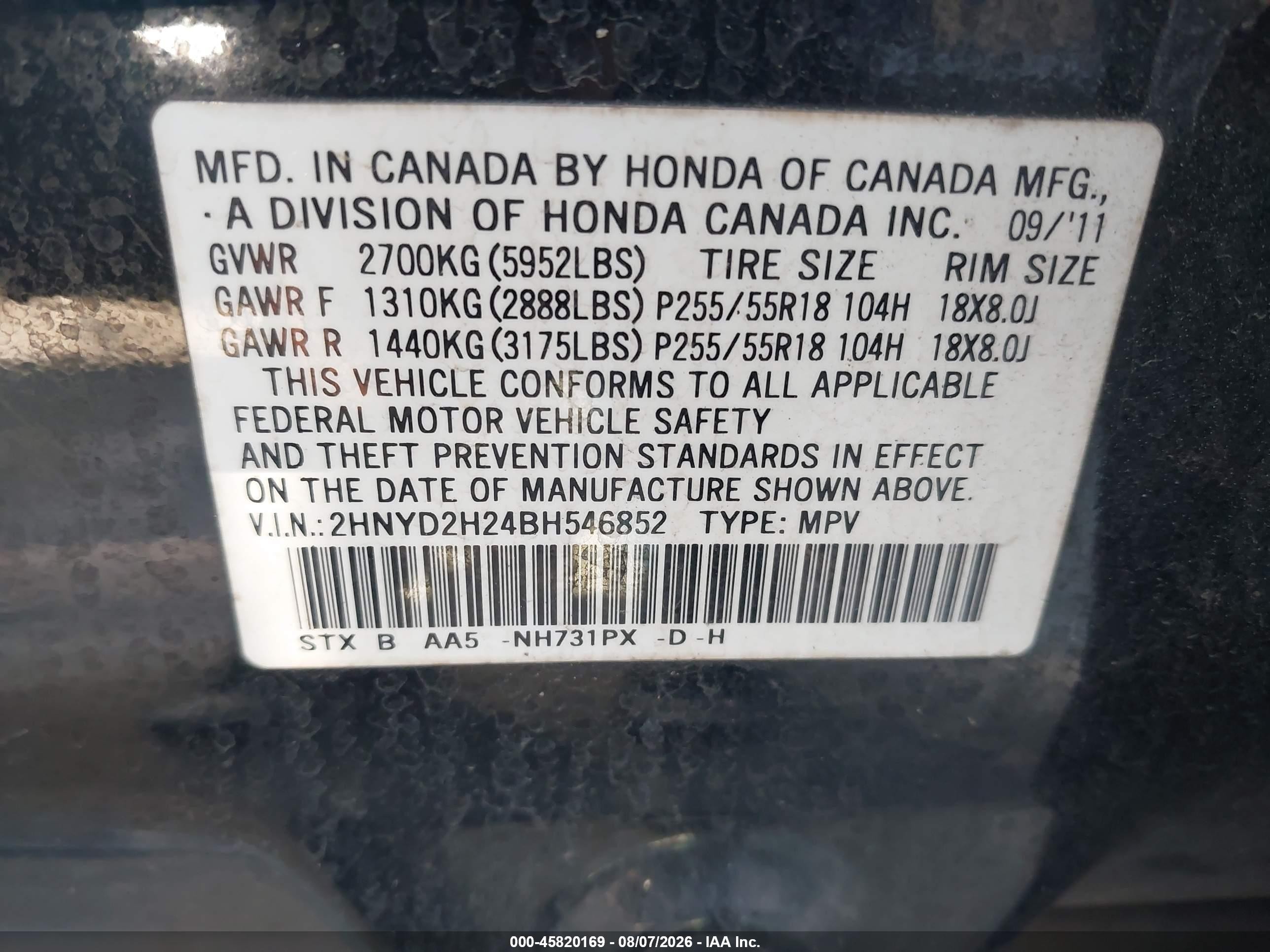 2011 Acura Mdx   Black vin: 2HNYD2H24BH546852