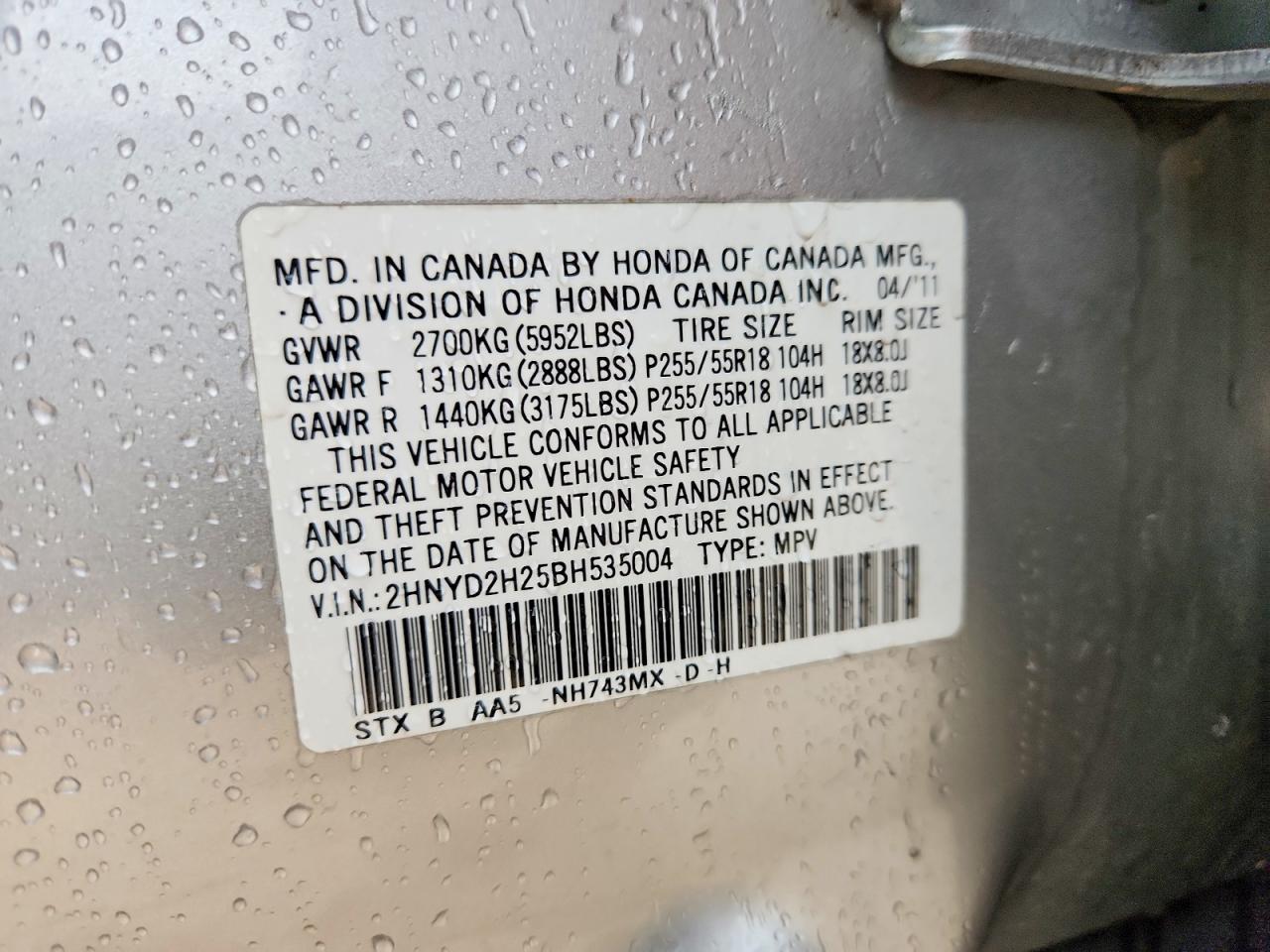 2011 Acura Mdx Silver vin: 2HNYD2H25BH535004