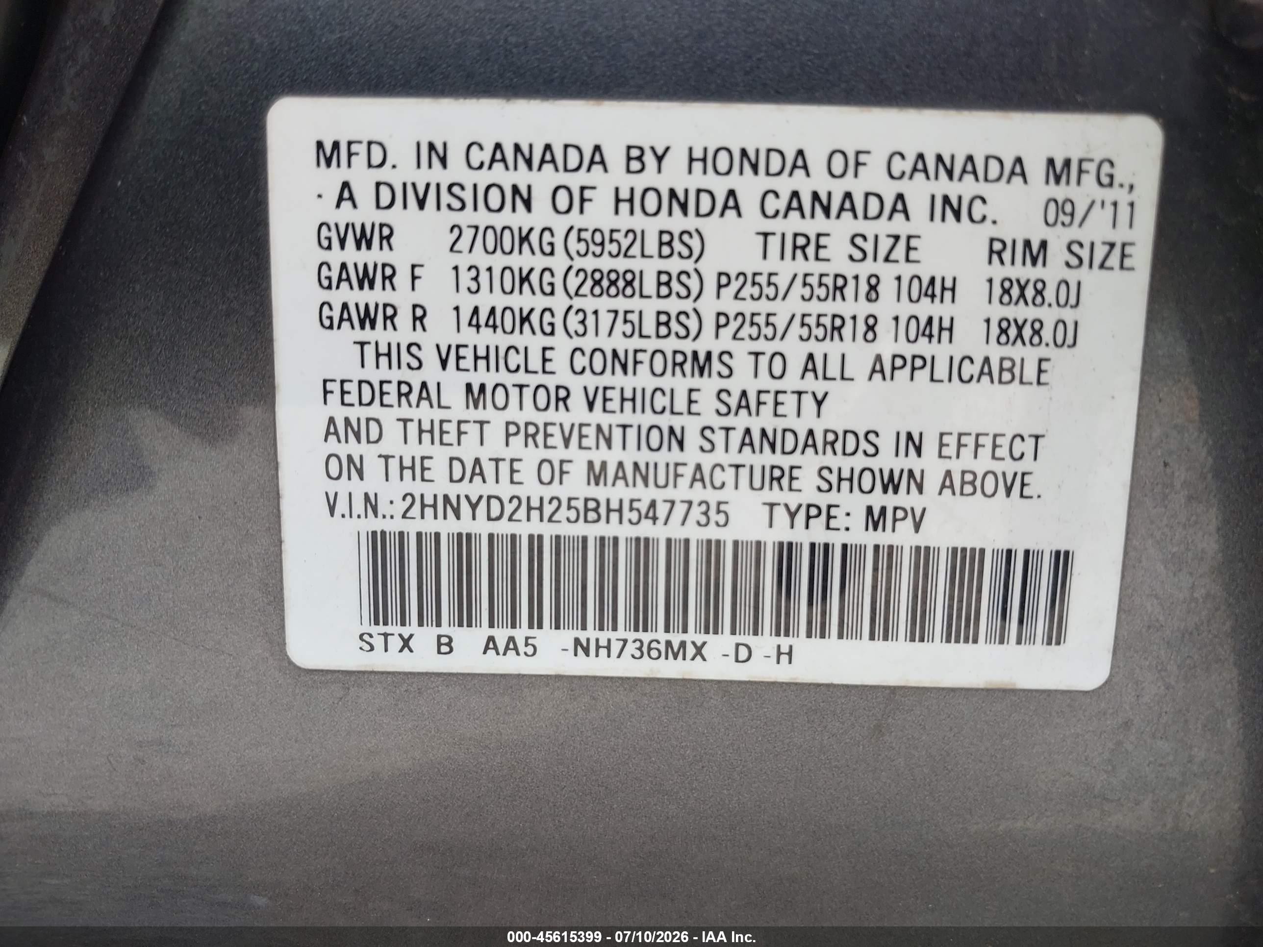 2011 Acura Mdx   Gray vin: 2HNYD2H25BH547735