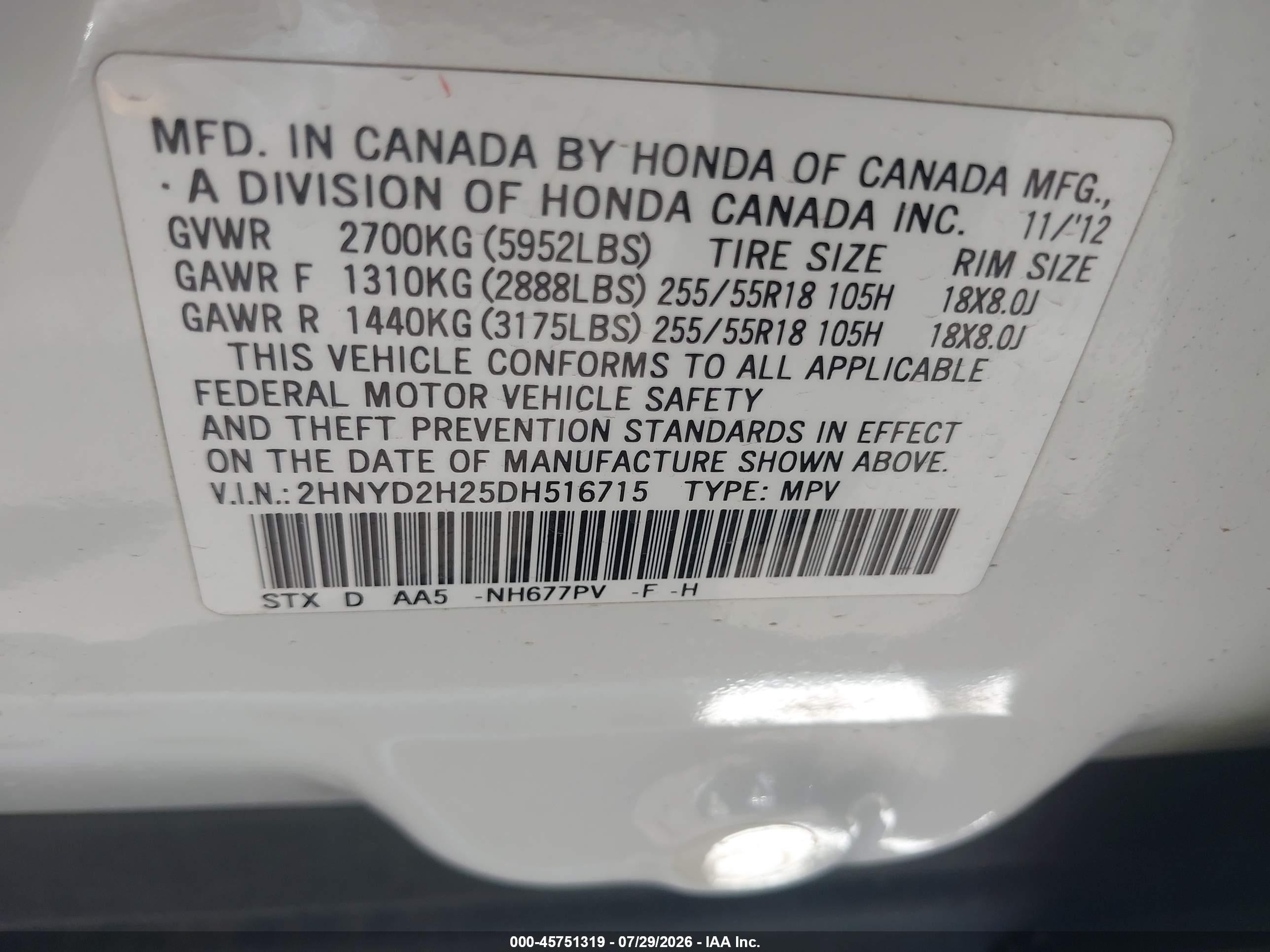 2013 Acura Mdx   White vin: 2HNYD2H25DH516715