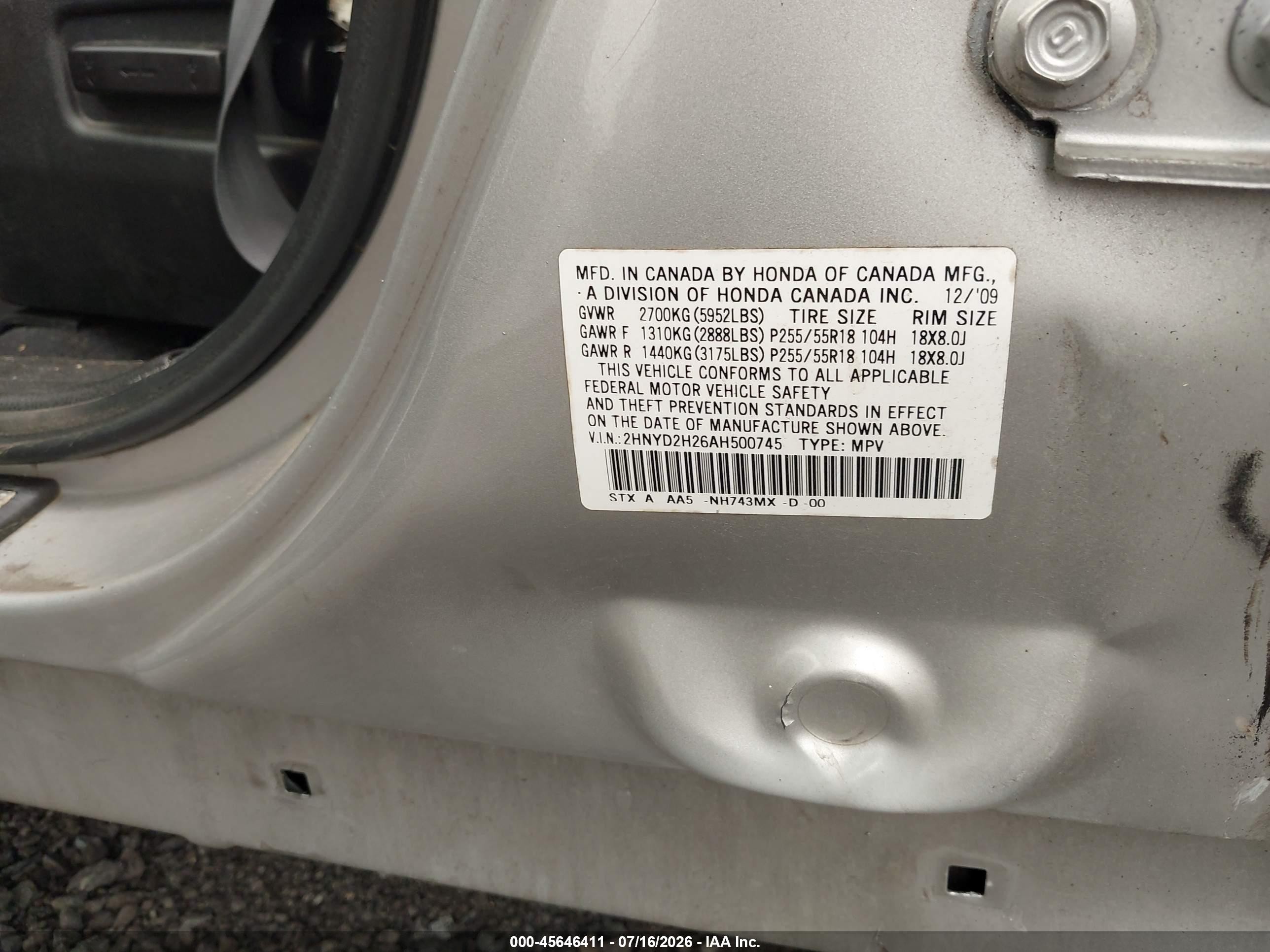 2010 Acura Mdx   Champagne vin: 2HNYD2H26AH500745