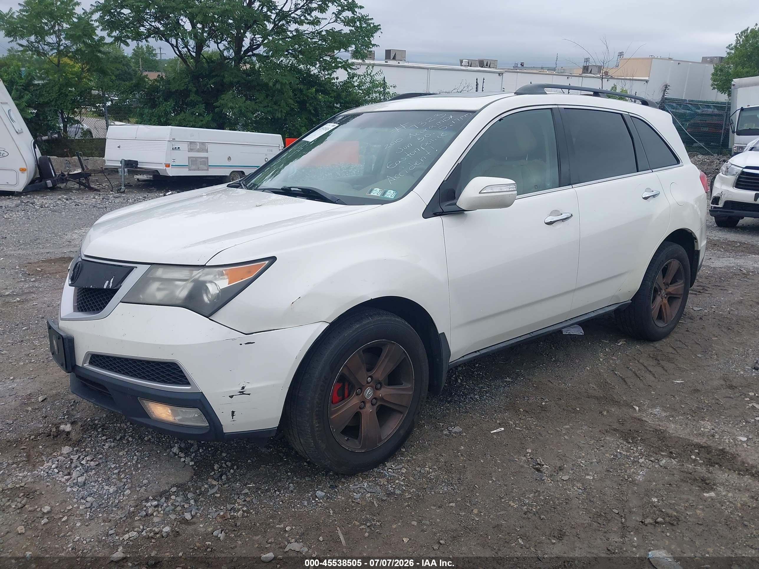 2010 Acura Mdx   White vin: 2HNYD2H26AH504388