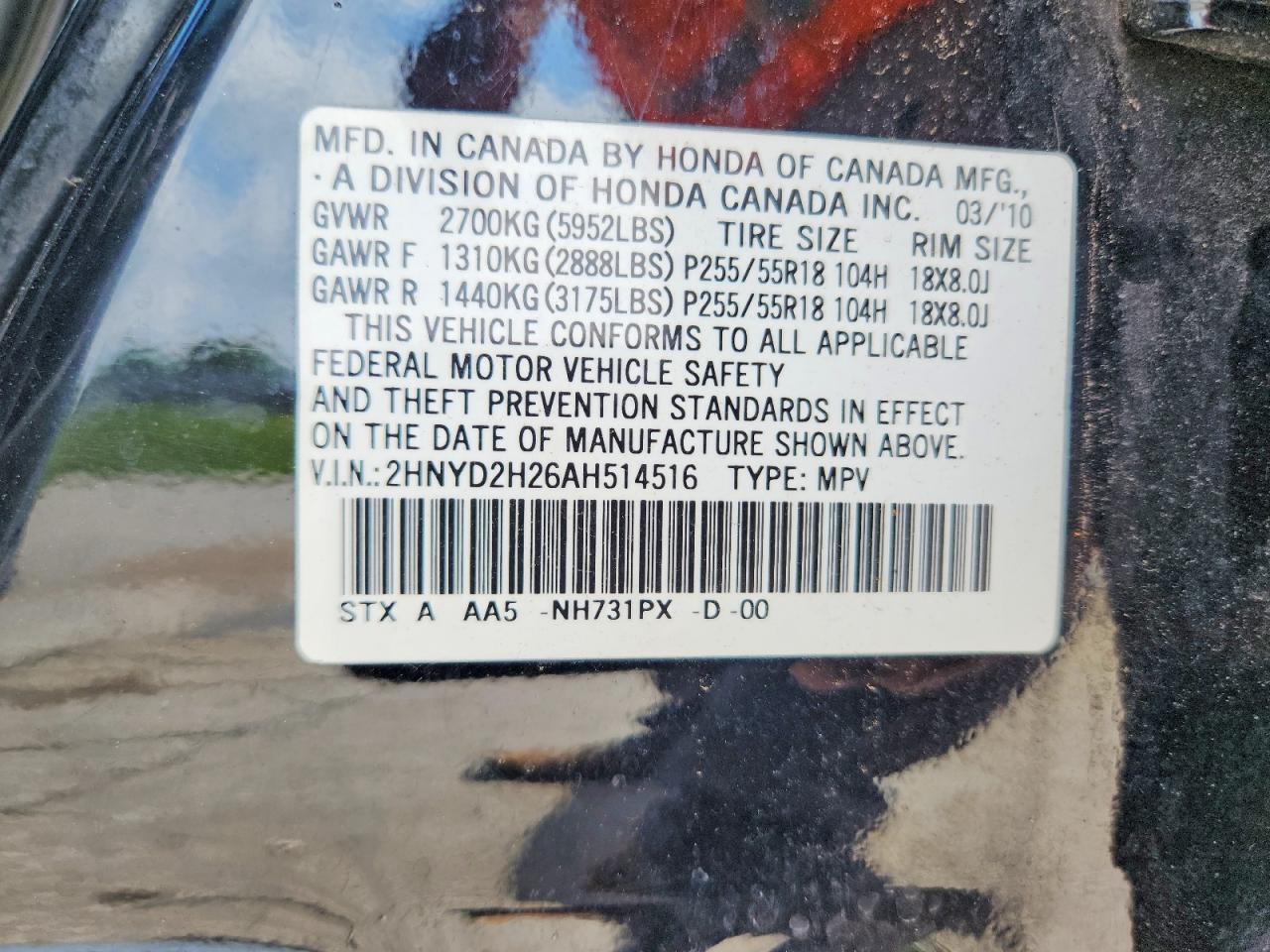 2010 Acura Mdx Black vin: 2HNYD2H26AH514516