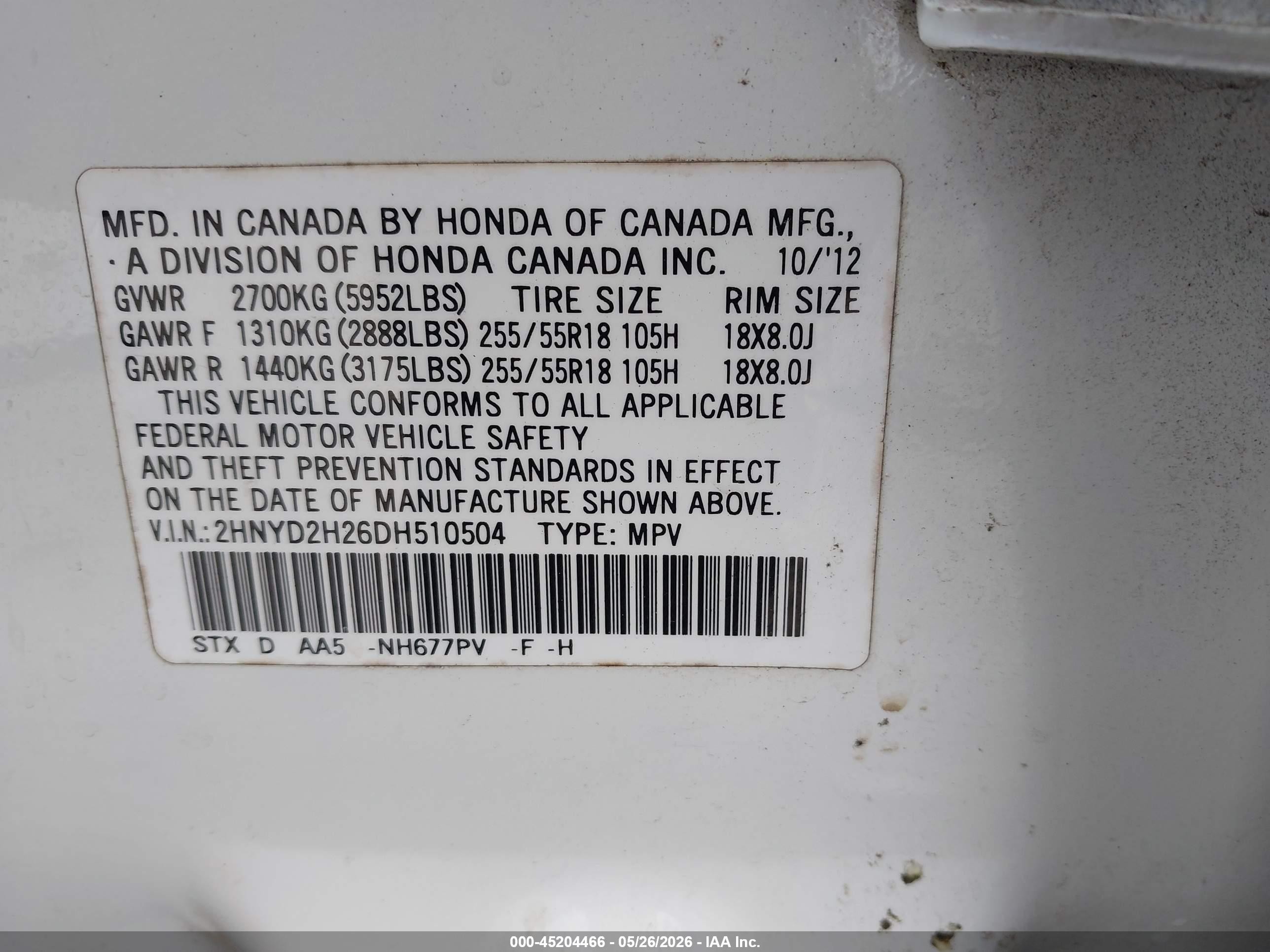 2013 Acura Mdx White vin: 2HNYD2H26DH510504