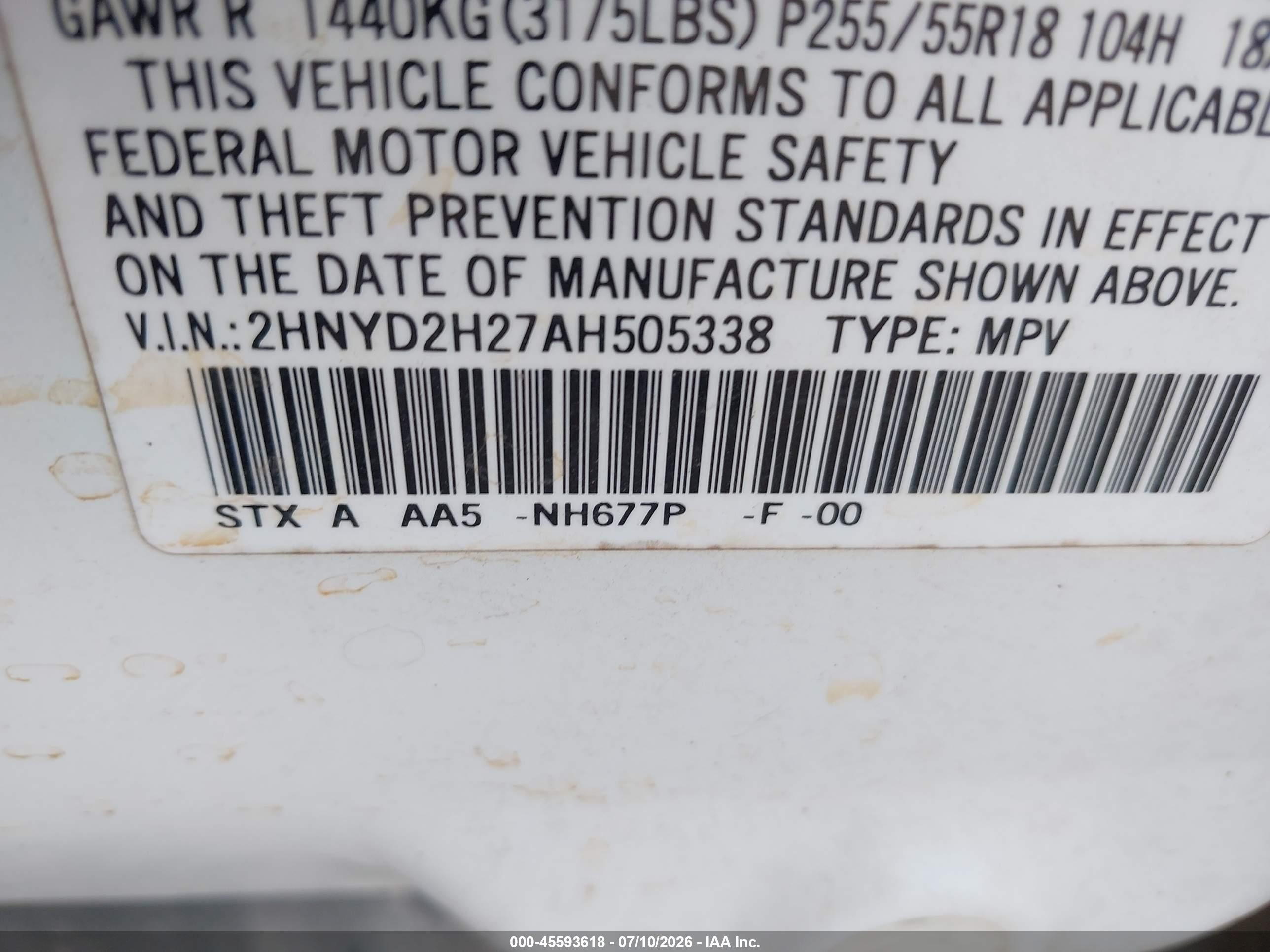 2010 Acura Mdx   White vin: 2HNYD2H27AH505338