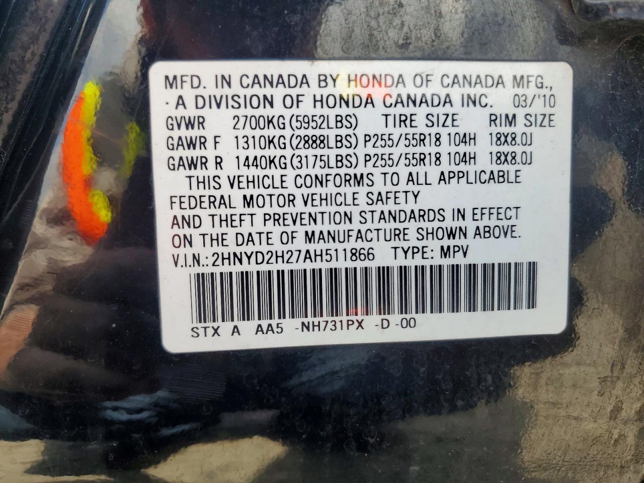 2010 Acura Mdx Black vin: 2HNYD2H27AH511866
