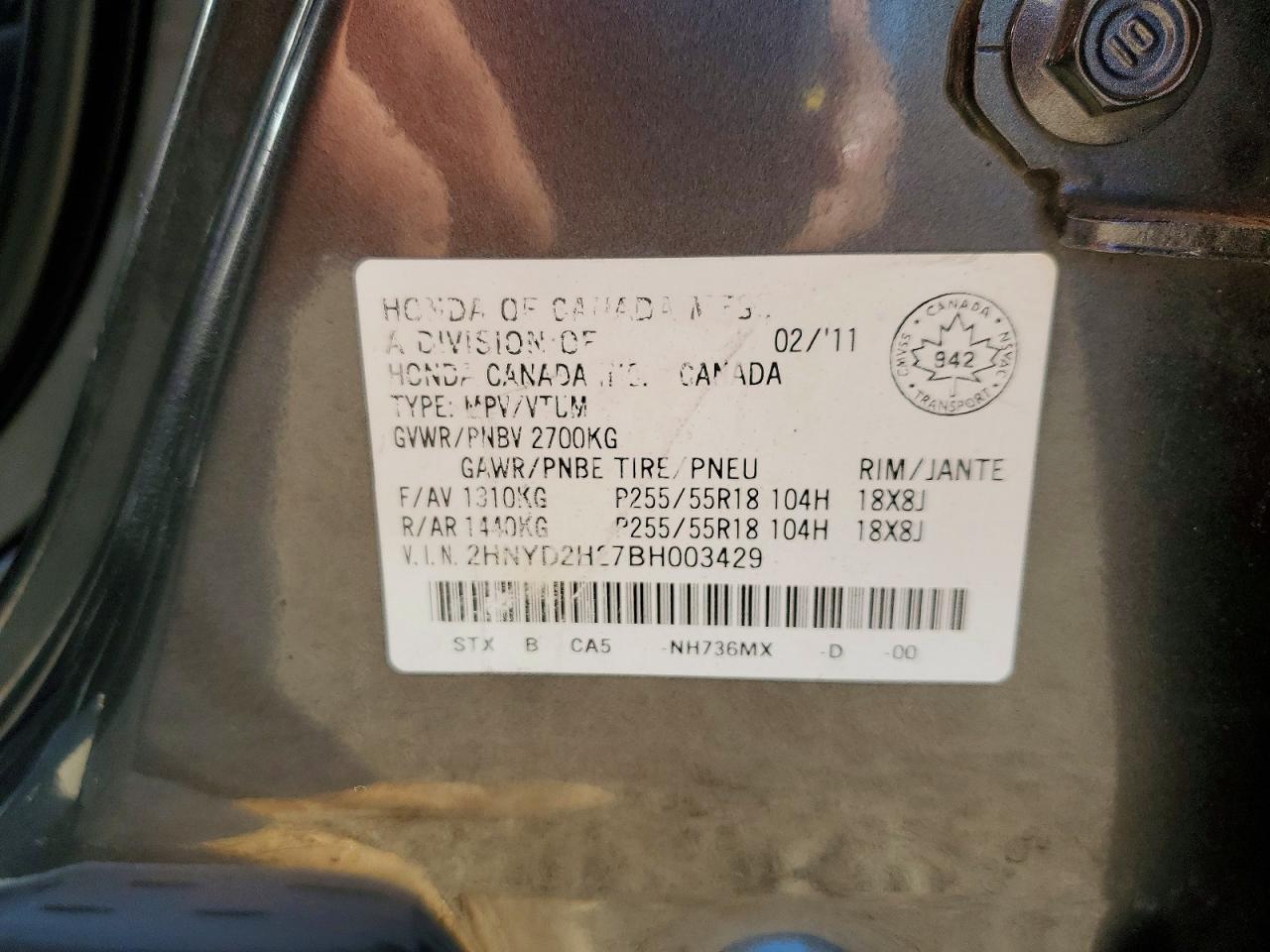 2011 Acura Mdx Gray vin: 2HNYD2H27BH003429
