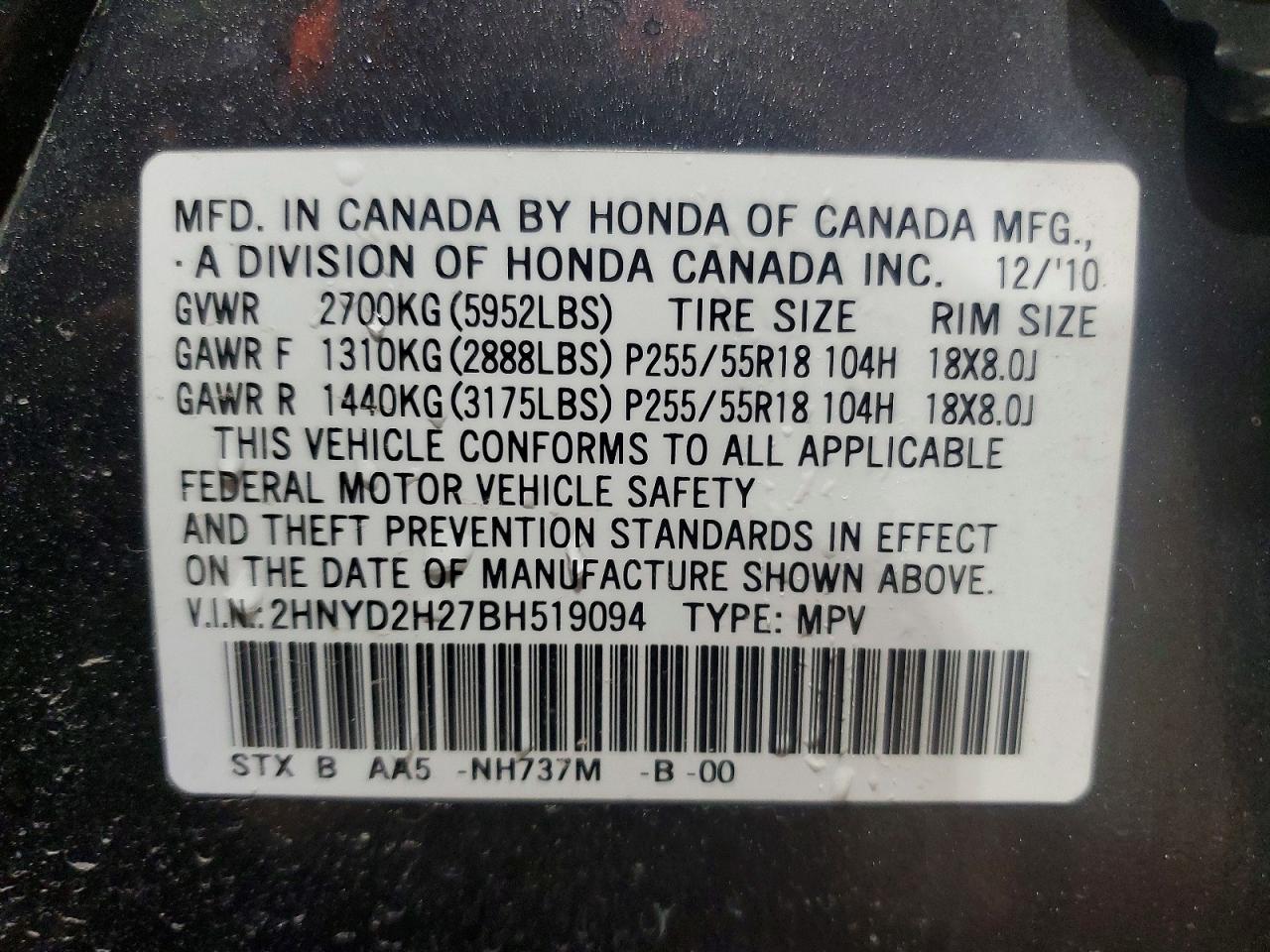 2011 Acura Mdx Gray vin: 2HNYD2H27BH519094