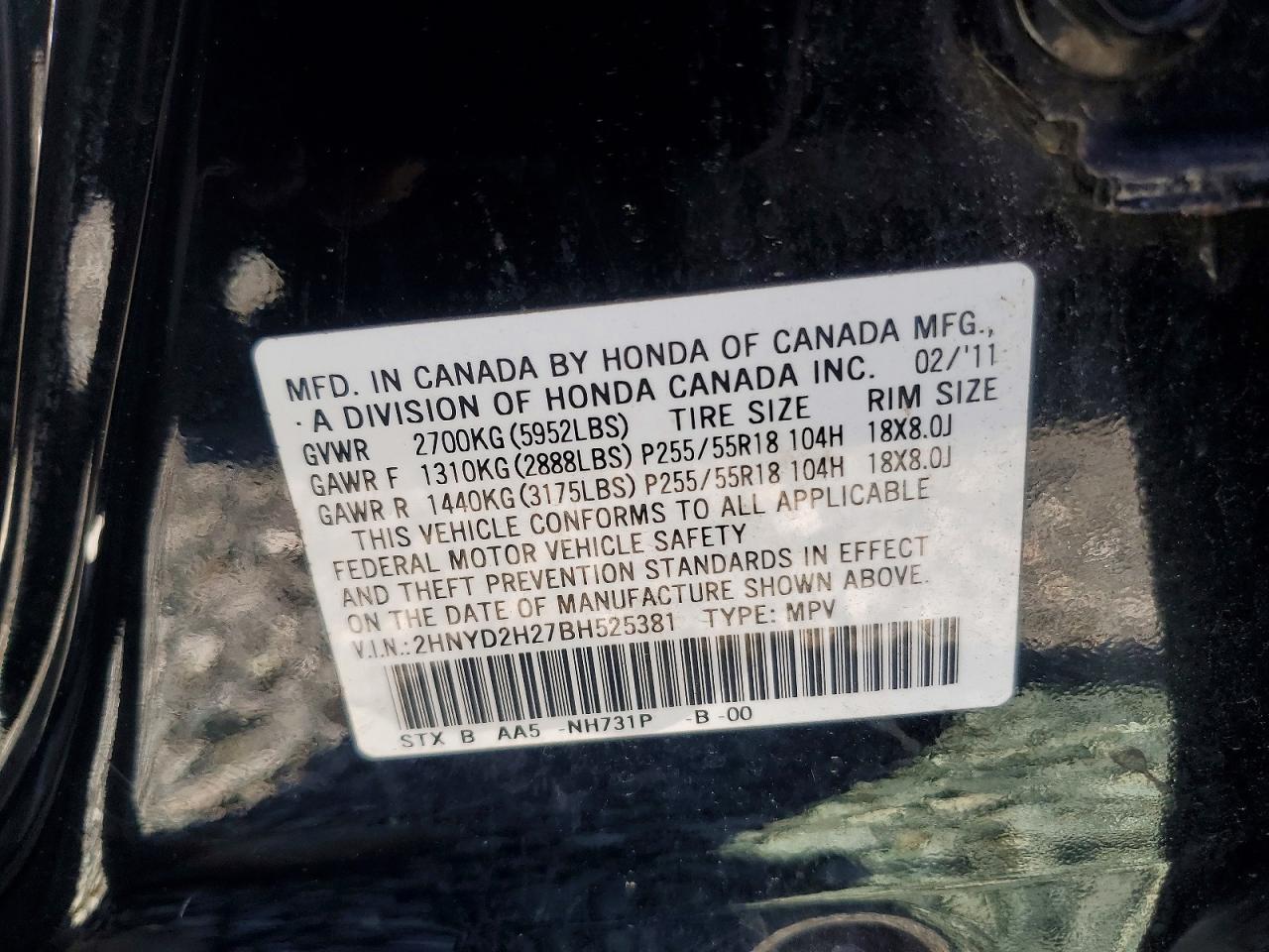 2011 Acura Mdx Black vin: 2HNYD2H27BH525381