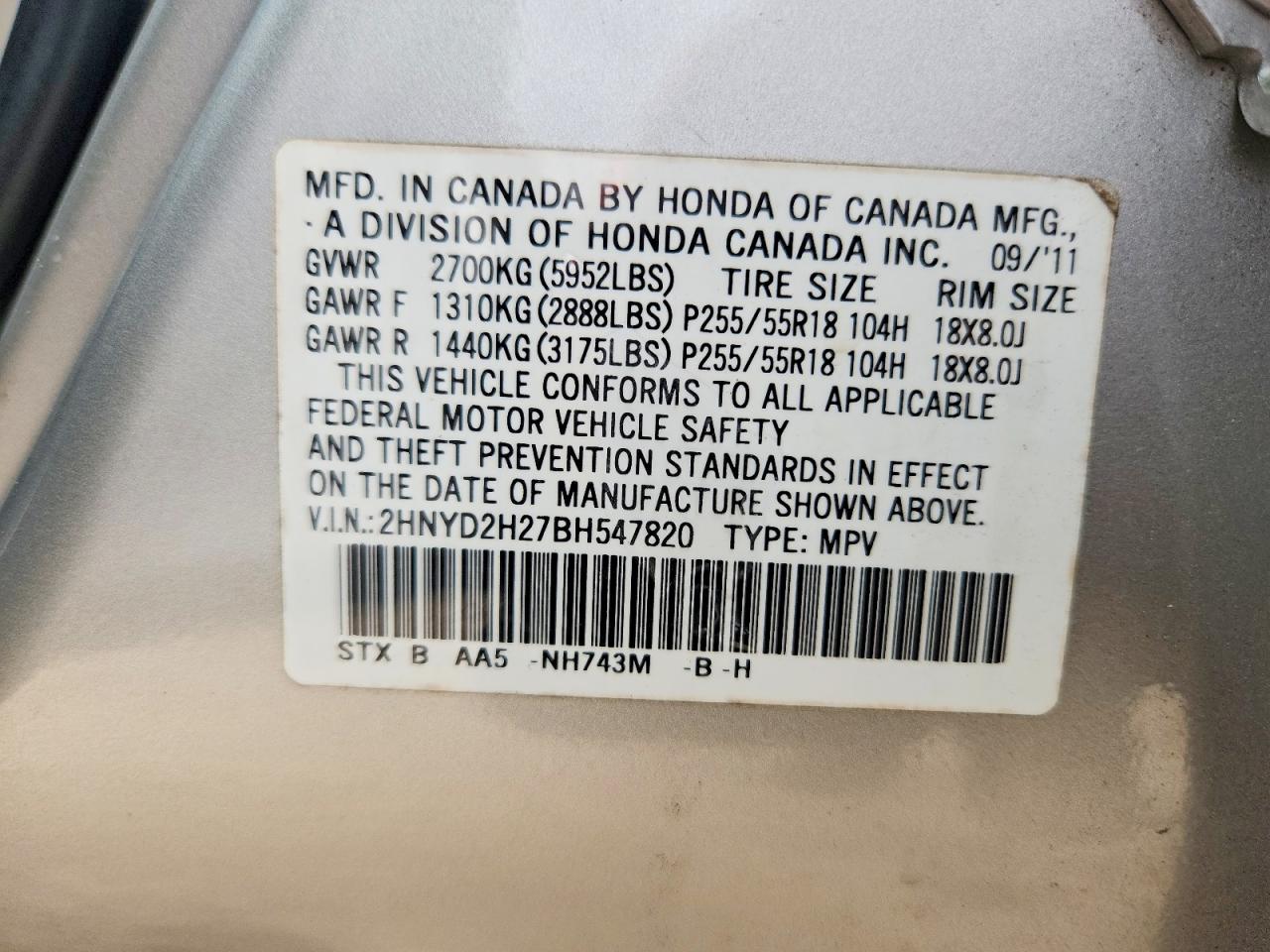 2011 Acura Mdx Silver vin: 2HNYD2H27BH547820