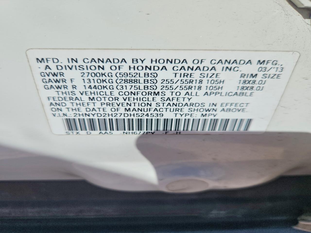 2013 Acura Mdx White vin: 2HNYD2H27DH524539