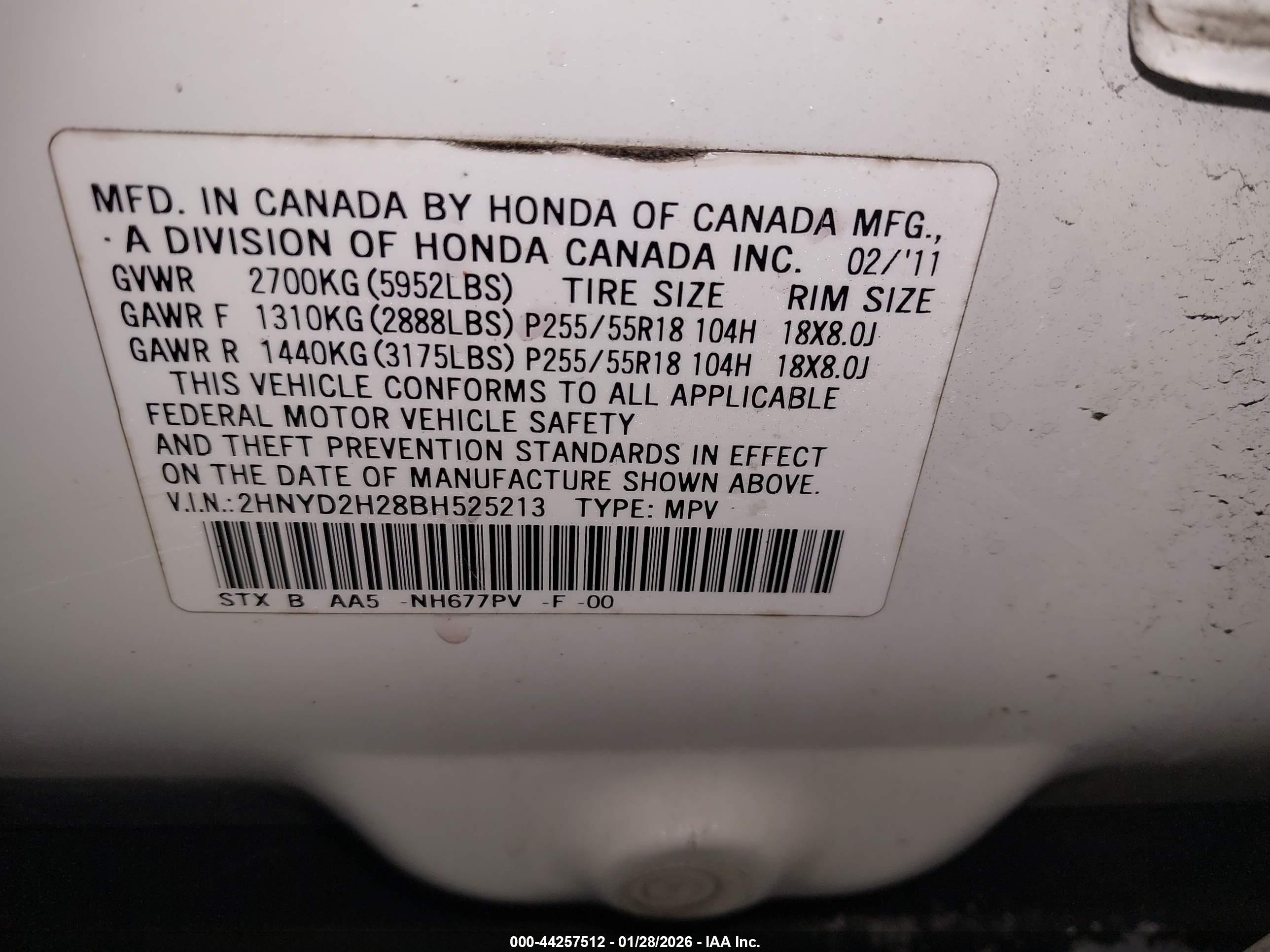 2011 Acura Mdx   White vin: 2HNYD2H28BH525213