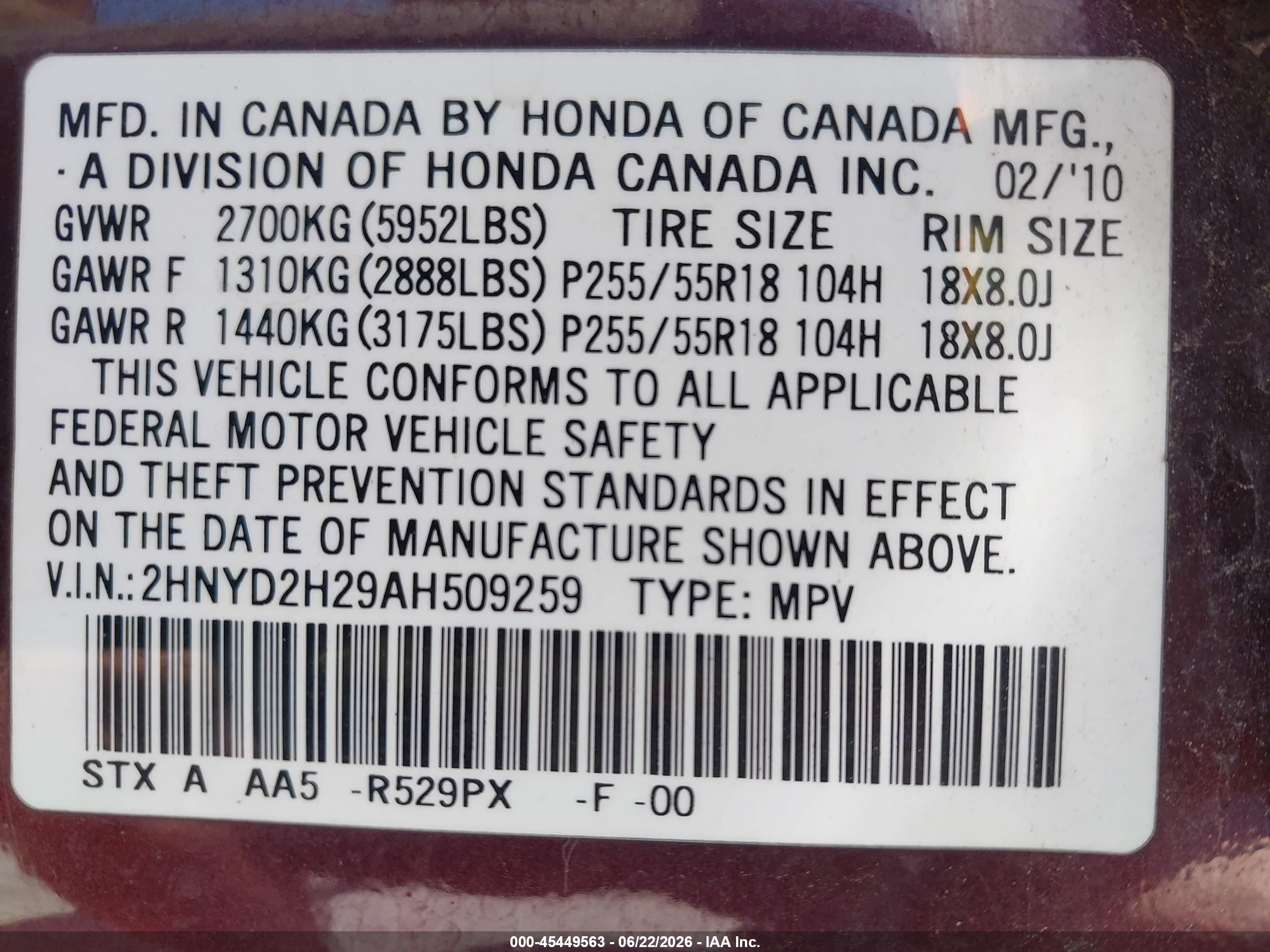 2010 Acura Mdx   Maroon vin: 2HNYD2H29AH509259
