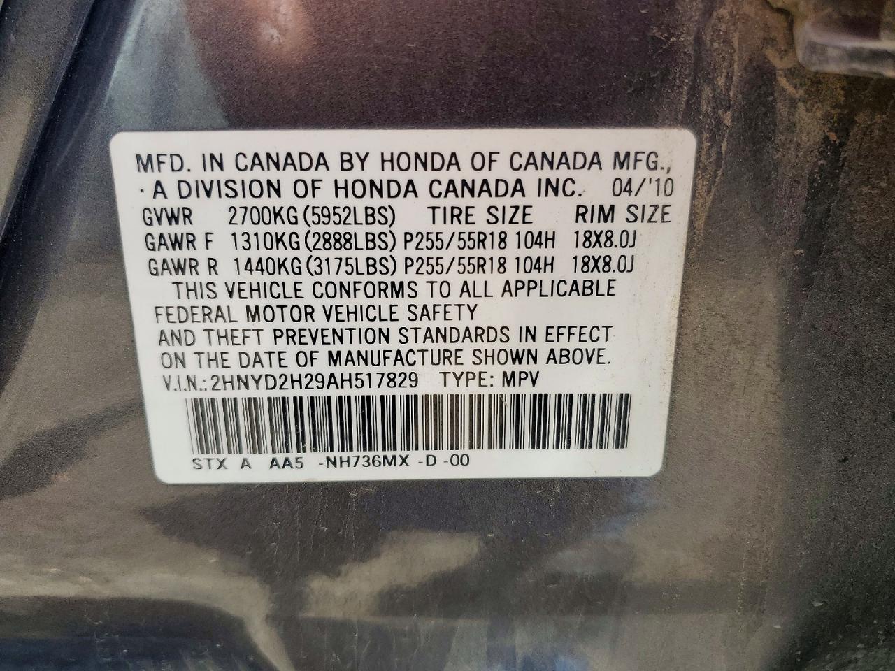 2010 Acura Mdx Gray vin: 2HNYD2H29AH517829