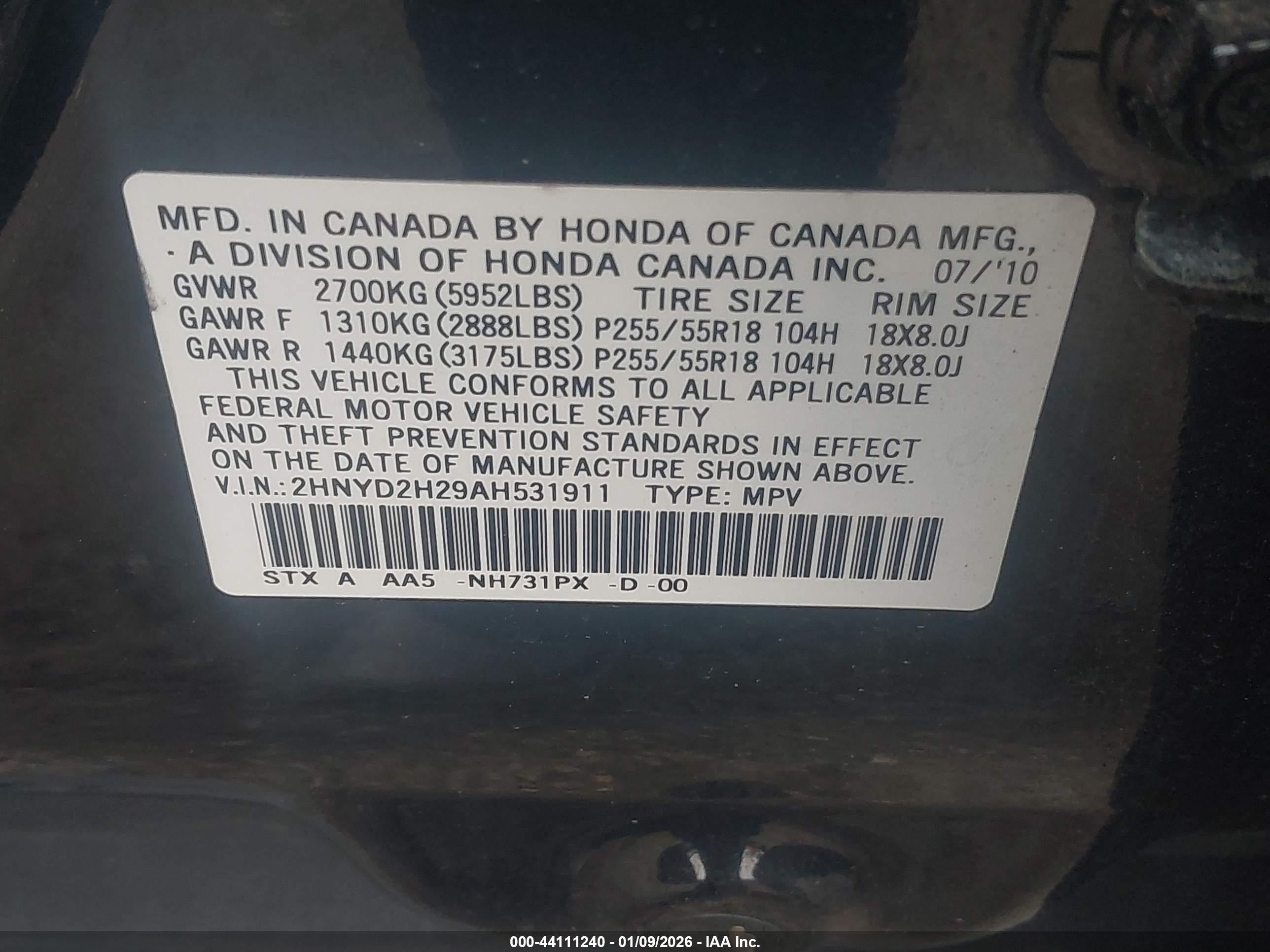 2010 Acura Mdx   Black vin: 2HNYD2H29AH531911