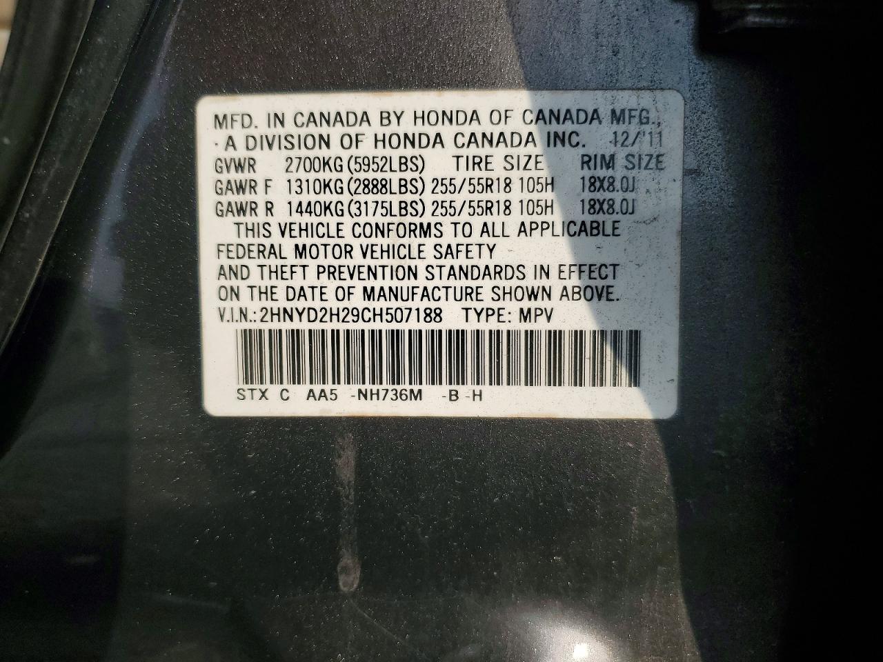 2012 Acura Mdx Gray vin: 2HNYD2H29CH507188