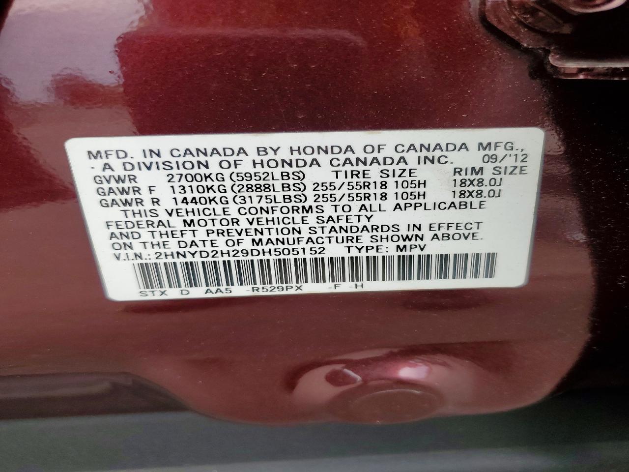 2013 Acura Mdx Burgundy vin: 2HNYD2H29DH505152