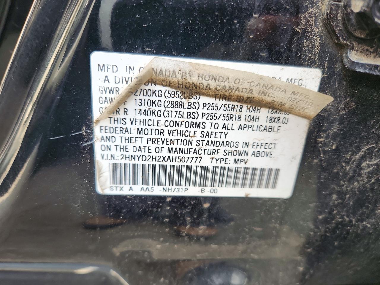 2010 Acura Mdx Black vin: 2HNYD2H2XAH507777