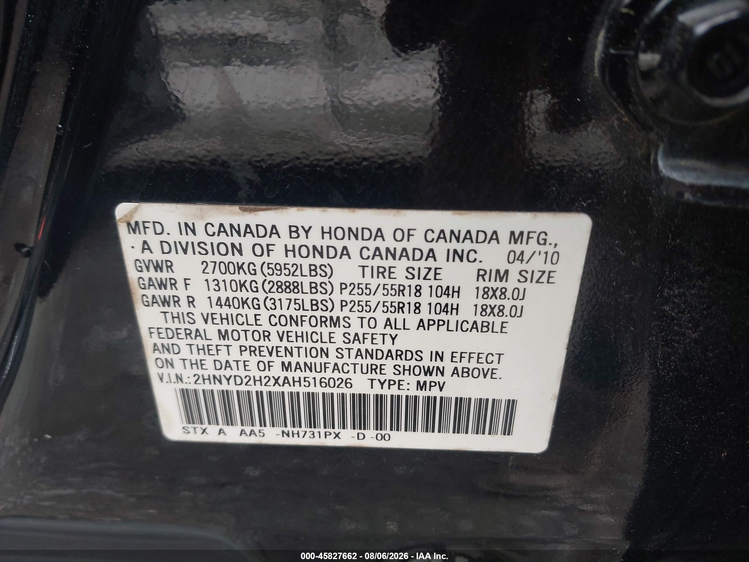 2010 Acura Mdx   Black vin: 2HNYD2H2XAH516026