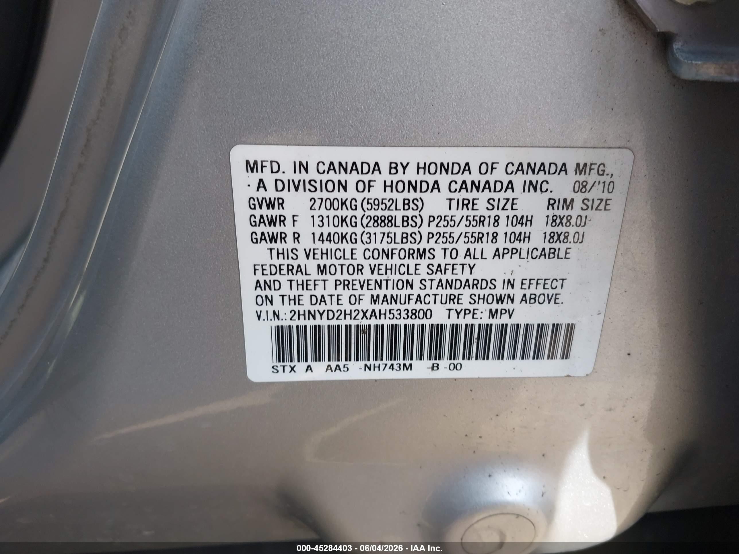 2010 Acura Mdx   Silver vin: 2HNYD2H2XAH533800