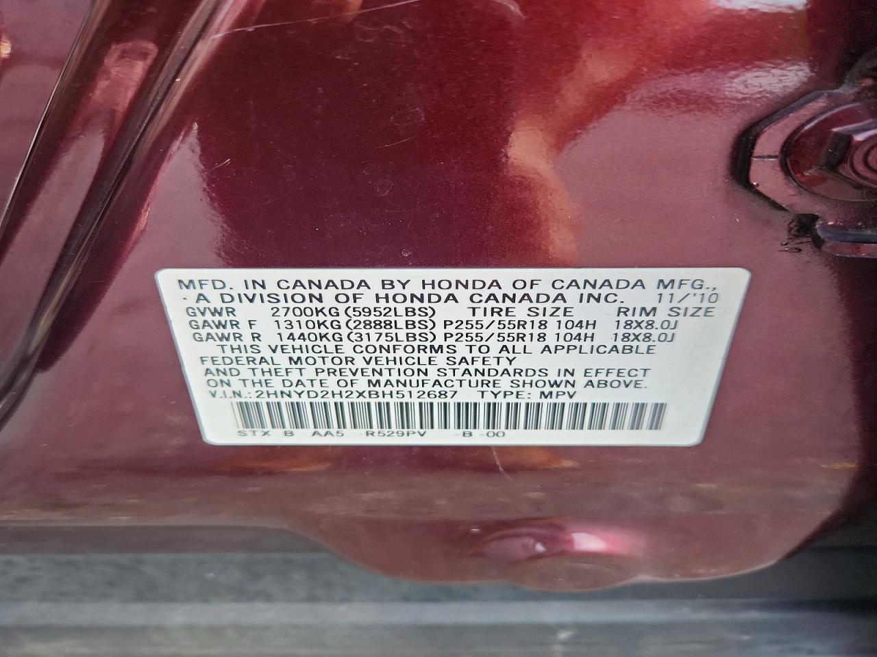 2011 Acura Mdx Burgundy vin: 2HNYD2H2XBH512687
