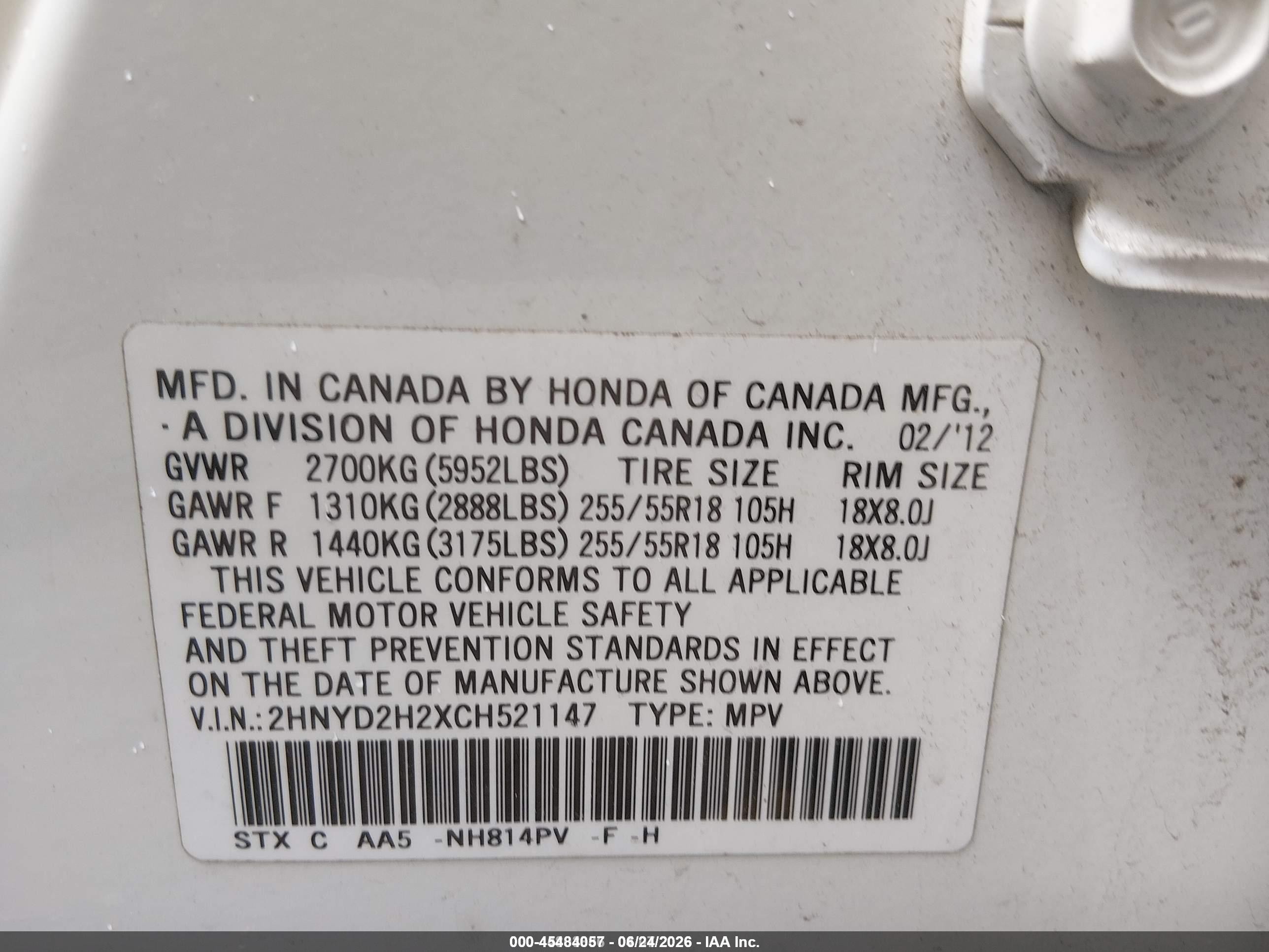 2012 Acura Mdx   White vin: 2HNYD2H2XCH521147
