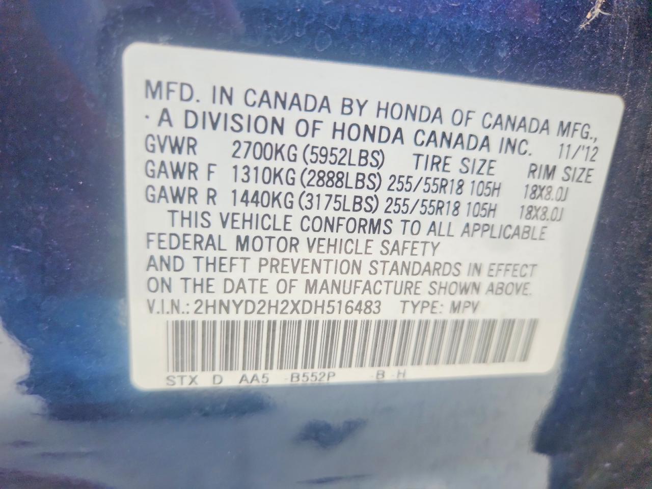 2013 Acura Mdx Blue vin: 2HNYD2H2XDH516483