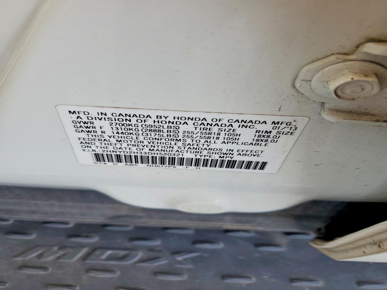 2013 Acura Mdx Technology White vin: 2HNYD2H33DH520321