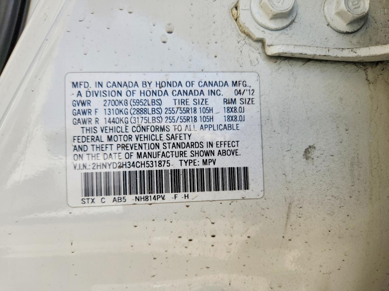 2012 Acura Mdx Technology White vin: 2HNYD2H34CH531875