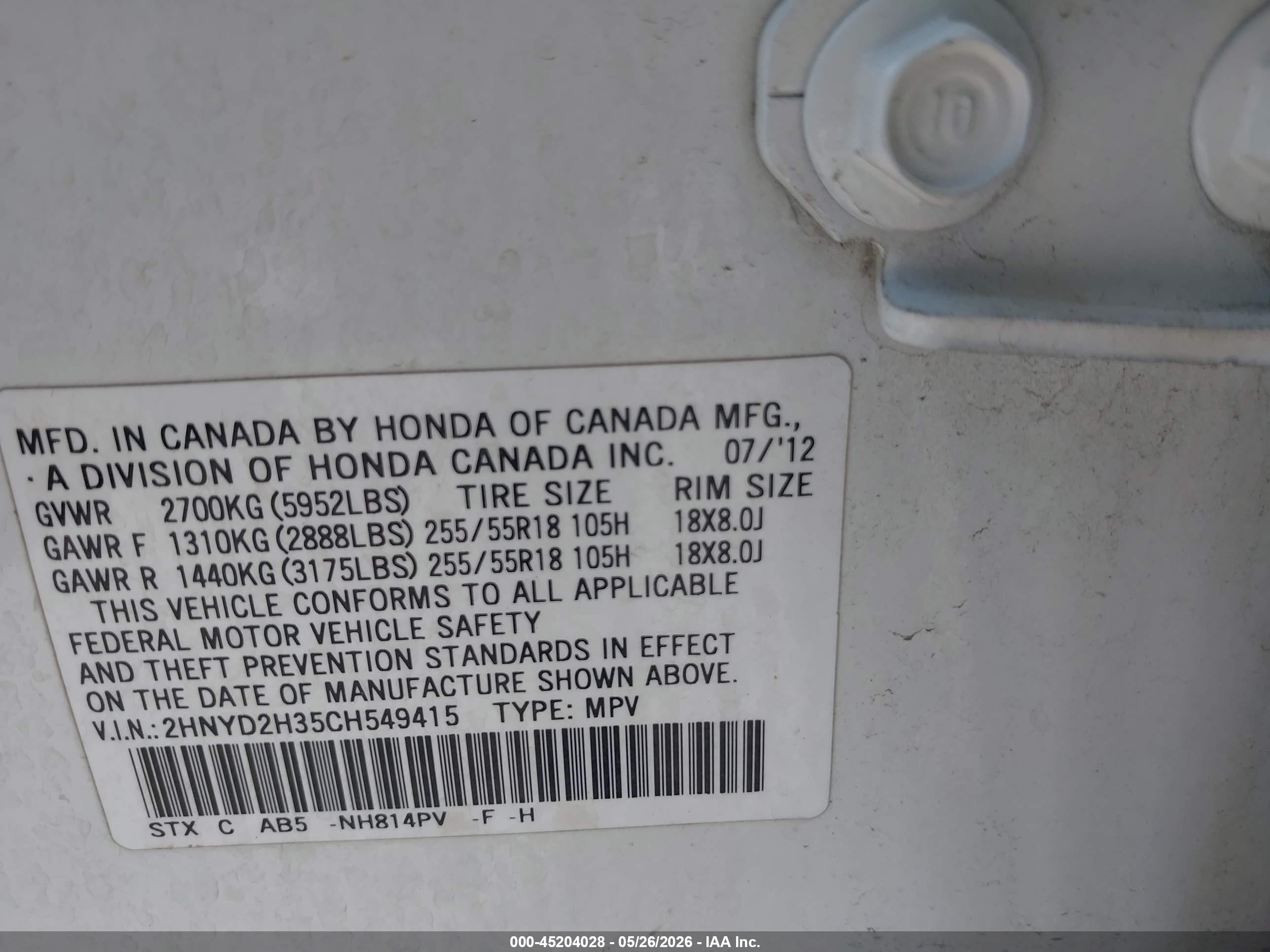 2012 Acura Mdx Technology Package White vin: 2HNYD2H35CH549415