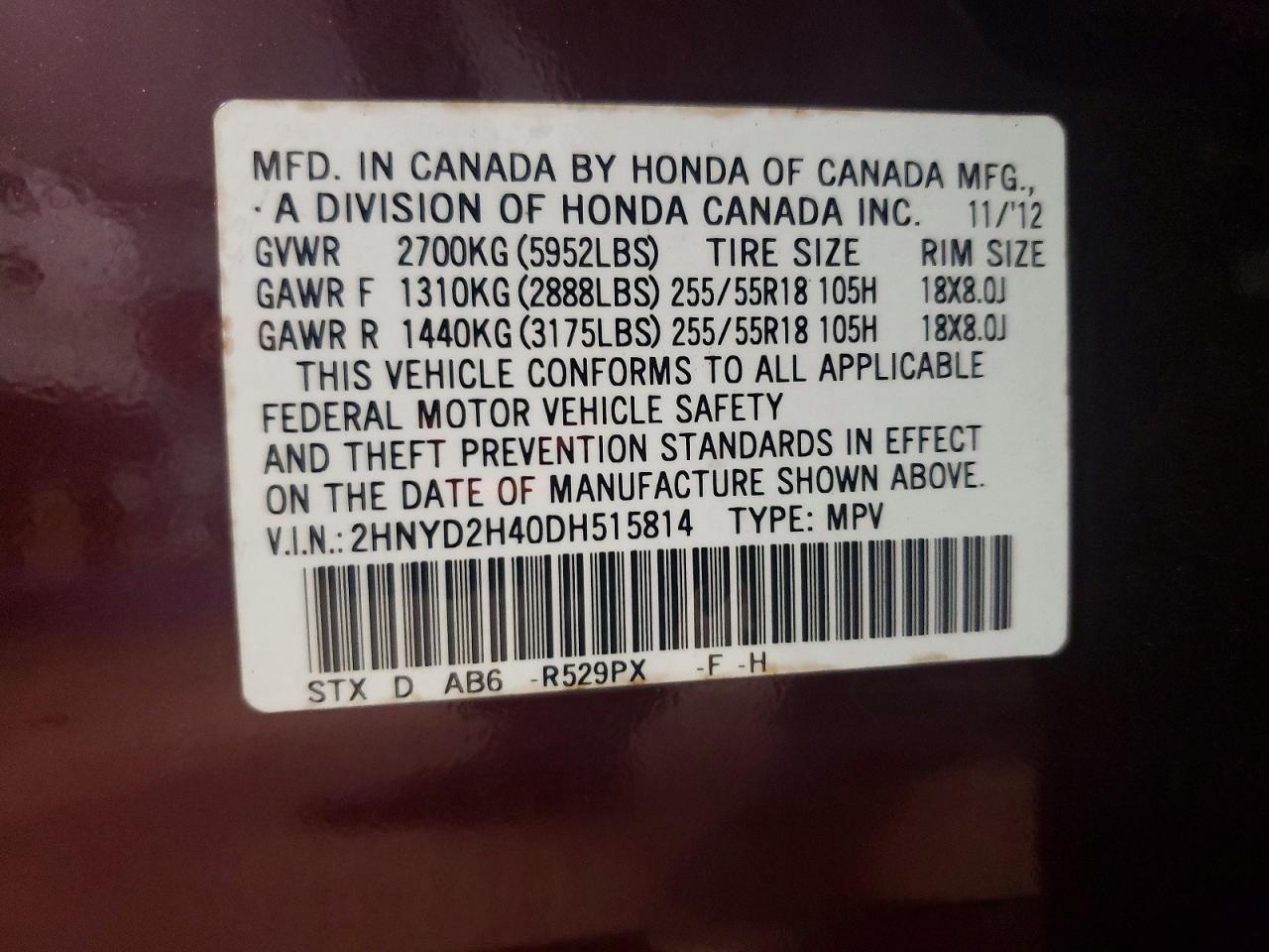 2013 Acura Mdx Technology Maroon vin: 2HNYD2H40DH515814