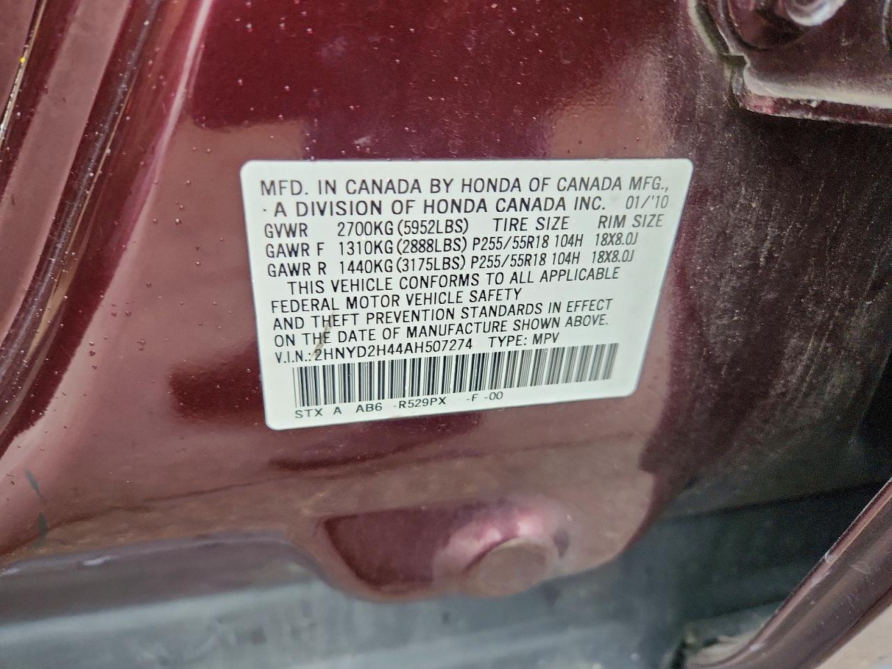 2010 Acura Mdx Technology Maroon vin: 2HNYD2H44AH507274
