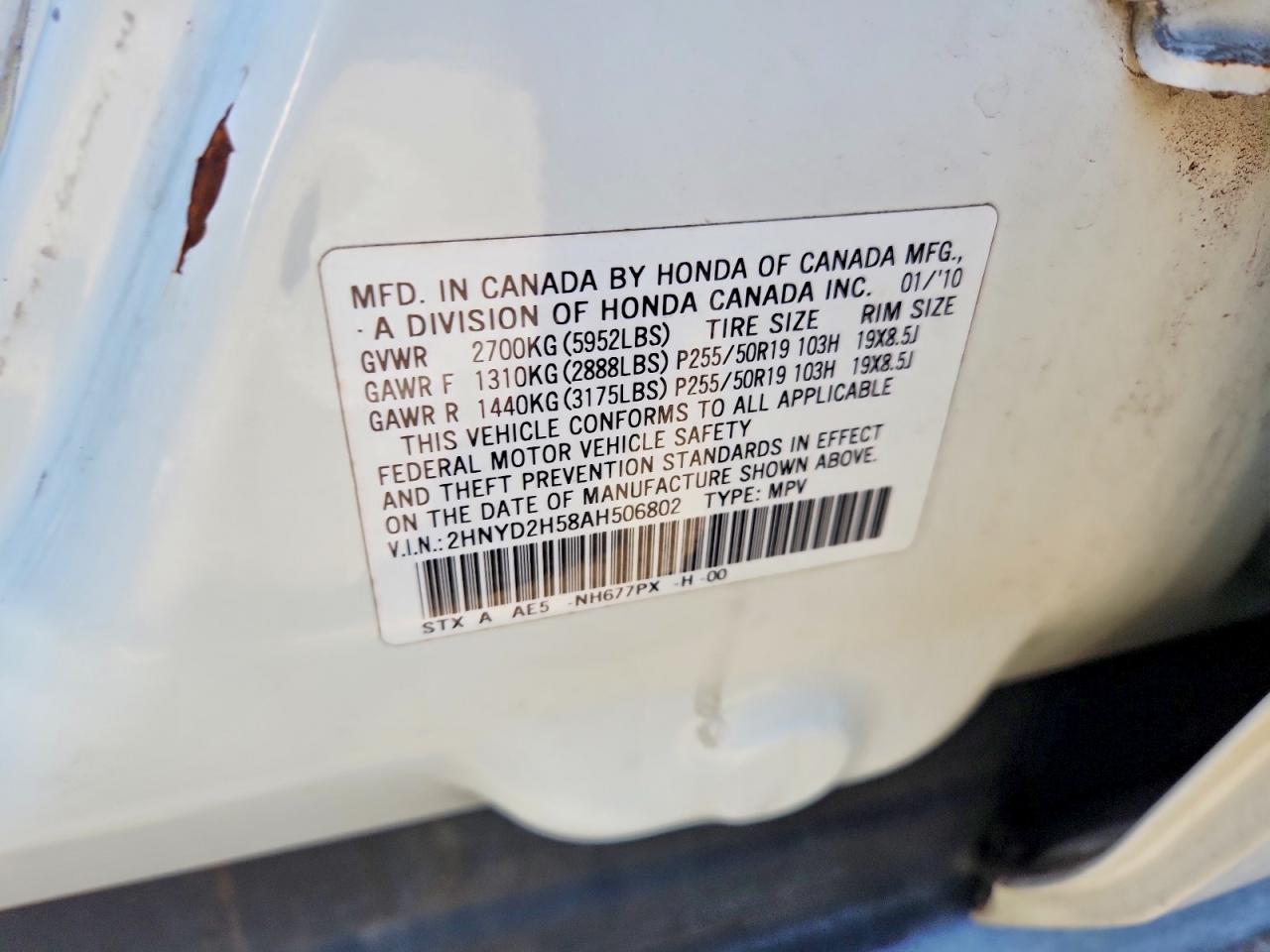 2010 Acura Mdx Advance White vin: 2HNYD2H58AH506802
