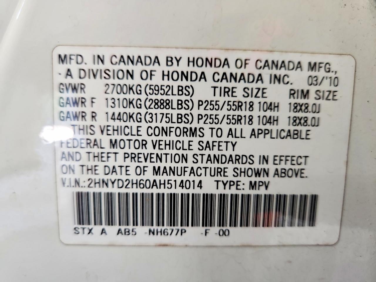 2010 Acura Mdx Technology White vin: 2HNYD2H60AH514014