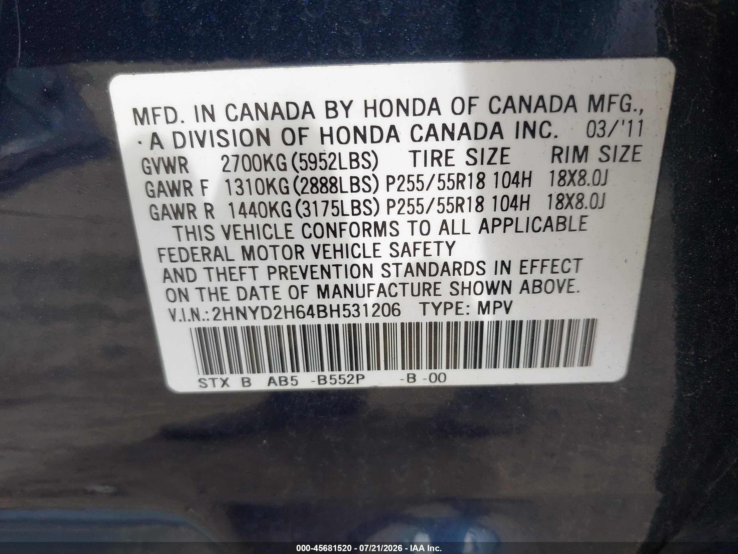2011 Acura Mdx Technology Package Blue vin: 2HNYD2H64BH531206