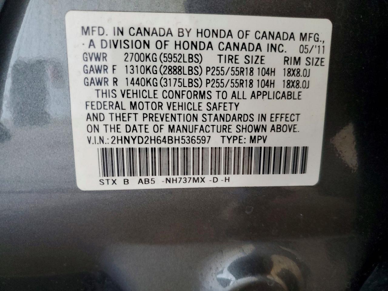 2011 Acura Mdx Technology Gray vin: 2HNYD2H64BH536597