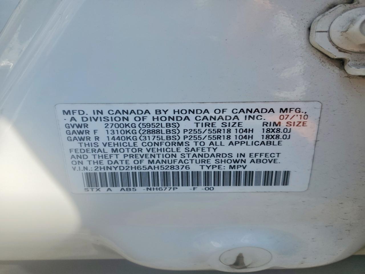 2010 Acura Mdx Technology White vin: 2HNYD2H65AH528376