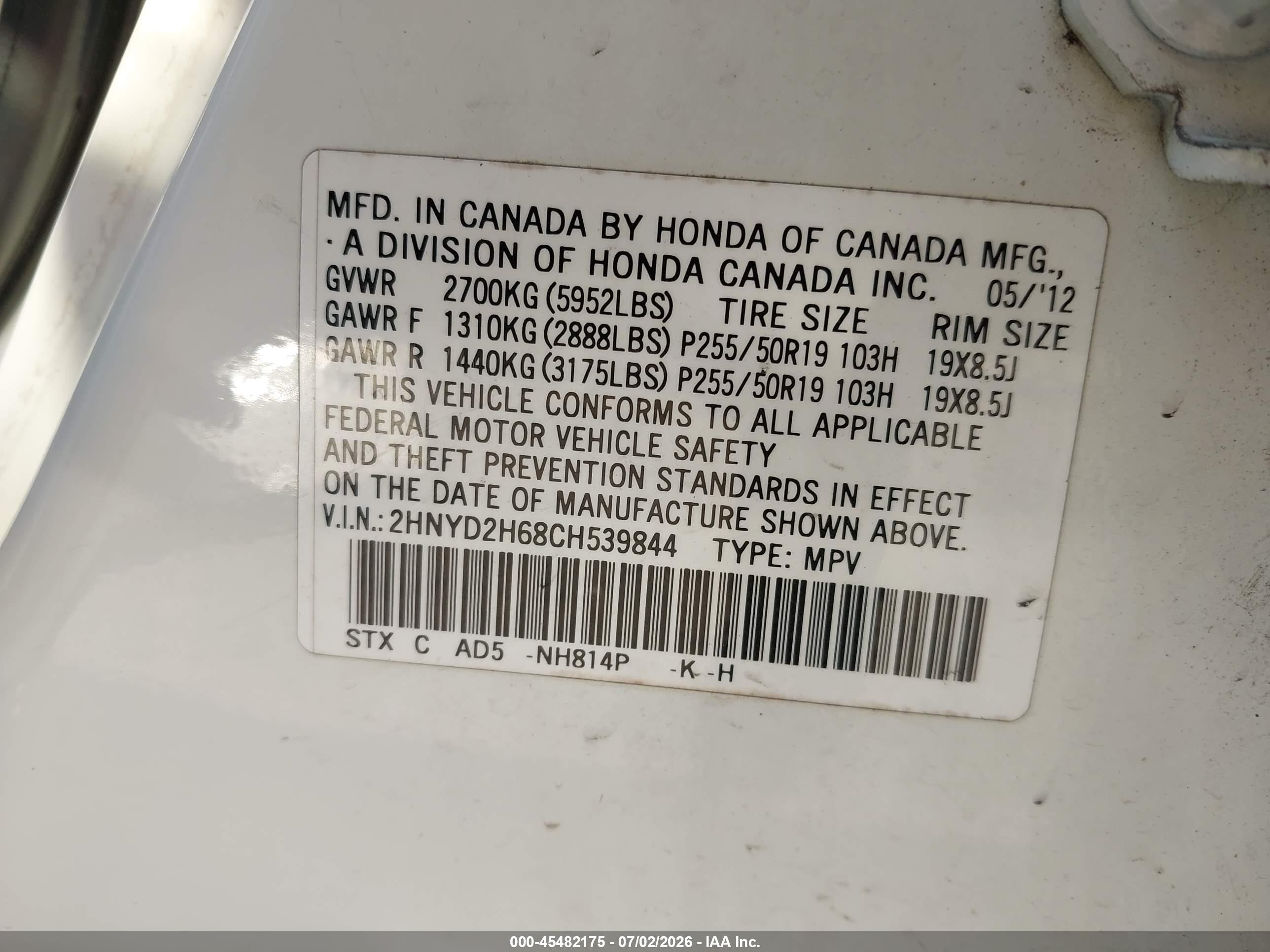 2012 Acura Mdx Advance Package White vin: 2HNYD2H68CH539844
