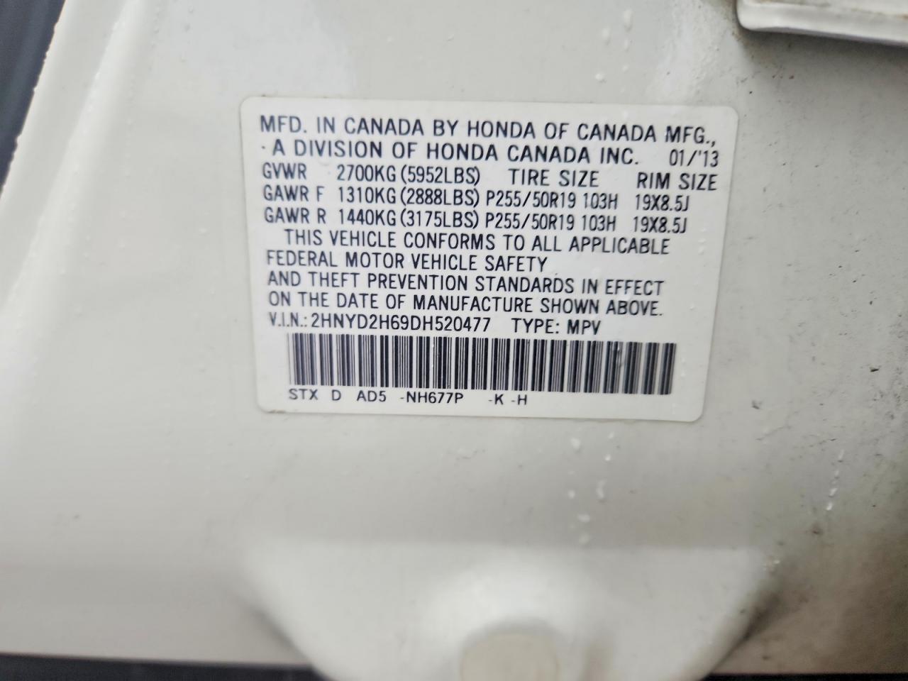 2013 Acura Mdx Advance White vin: 2HNYD2H69DH520477