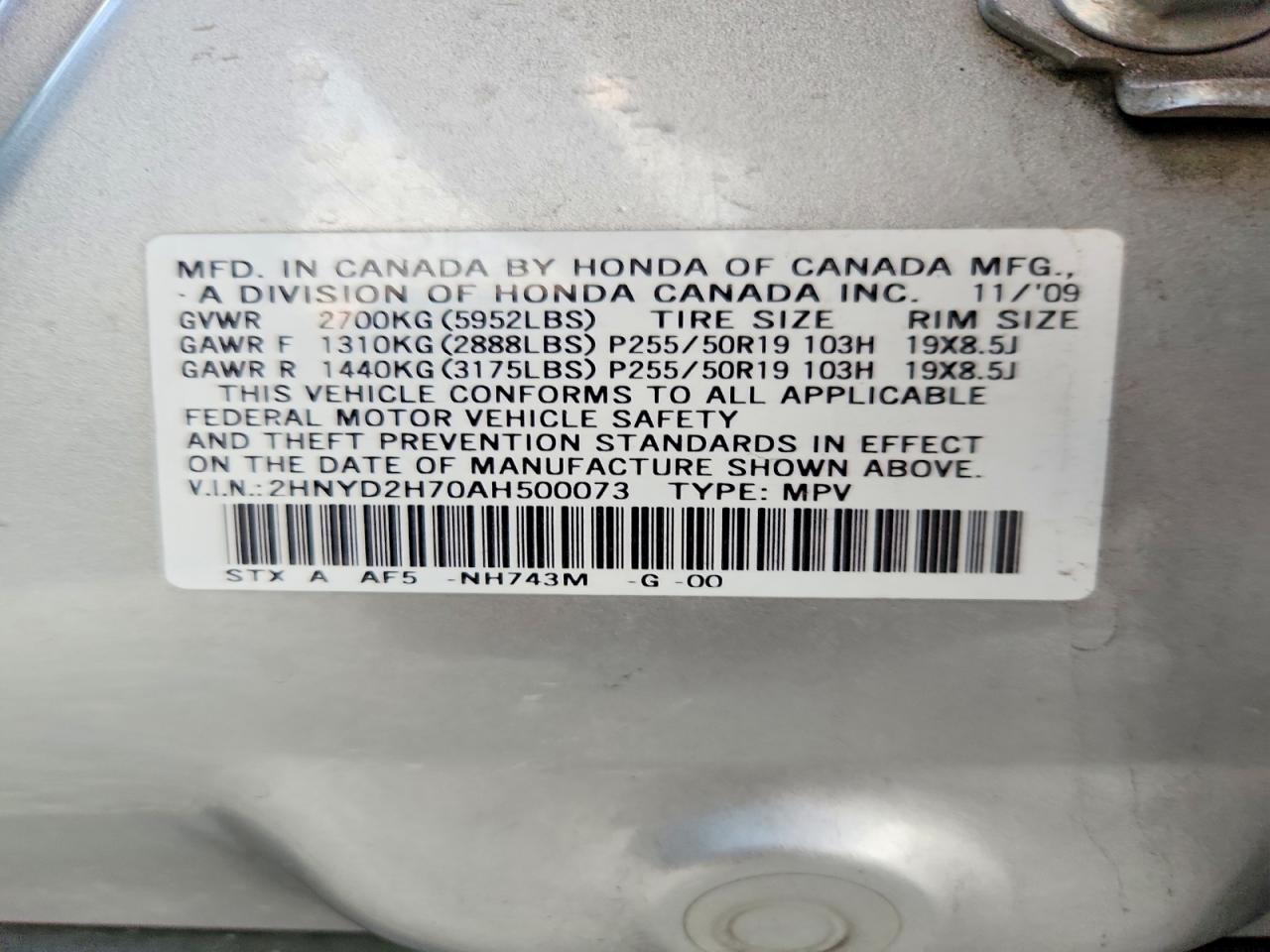2010 Acura Mdx Advance Silver vin: 2HNYD2H70AH500073