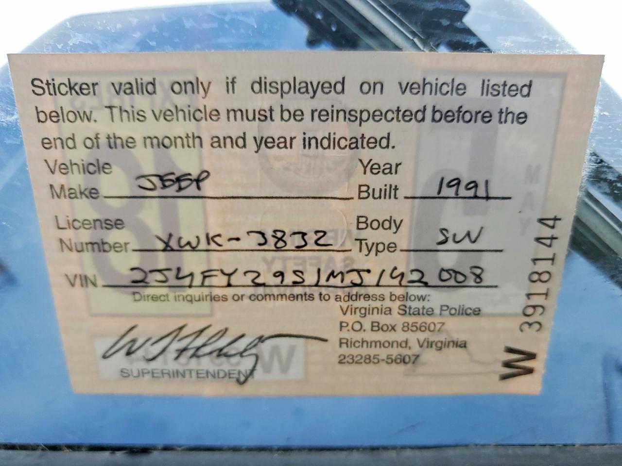 1991 Jeep Wrangler / Yj Blue vin: 2J4FY29S1MJ142008
