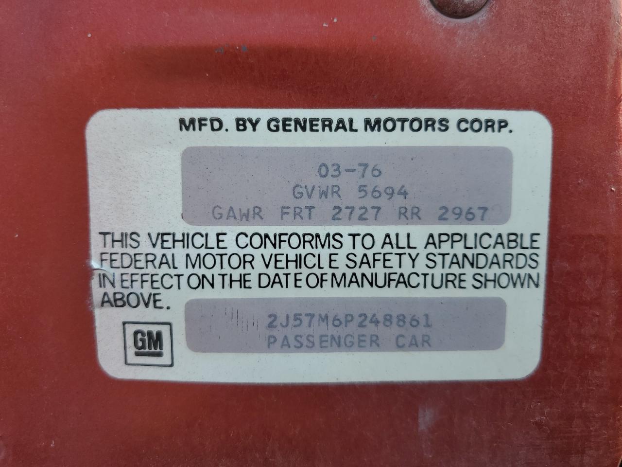 1976 Pontiac Uk Red vin: 2J57M6P248861